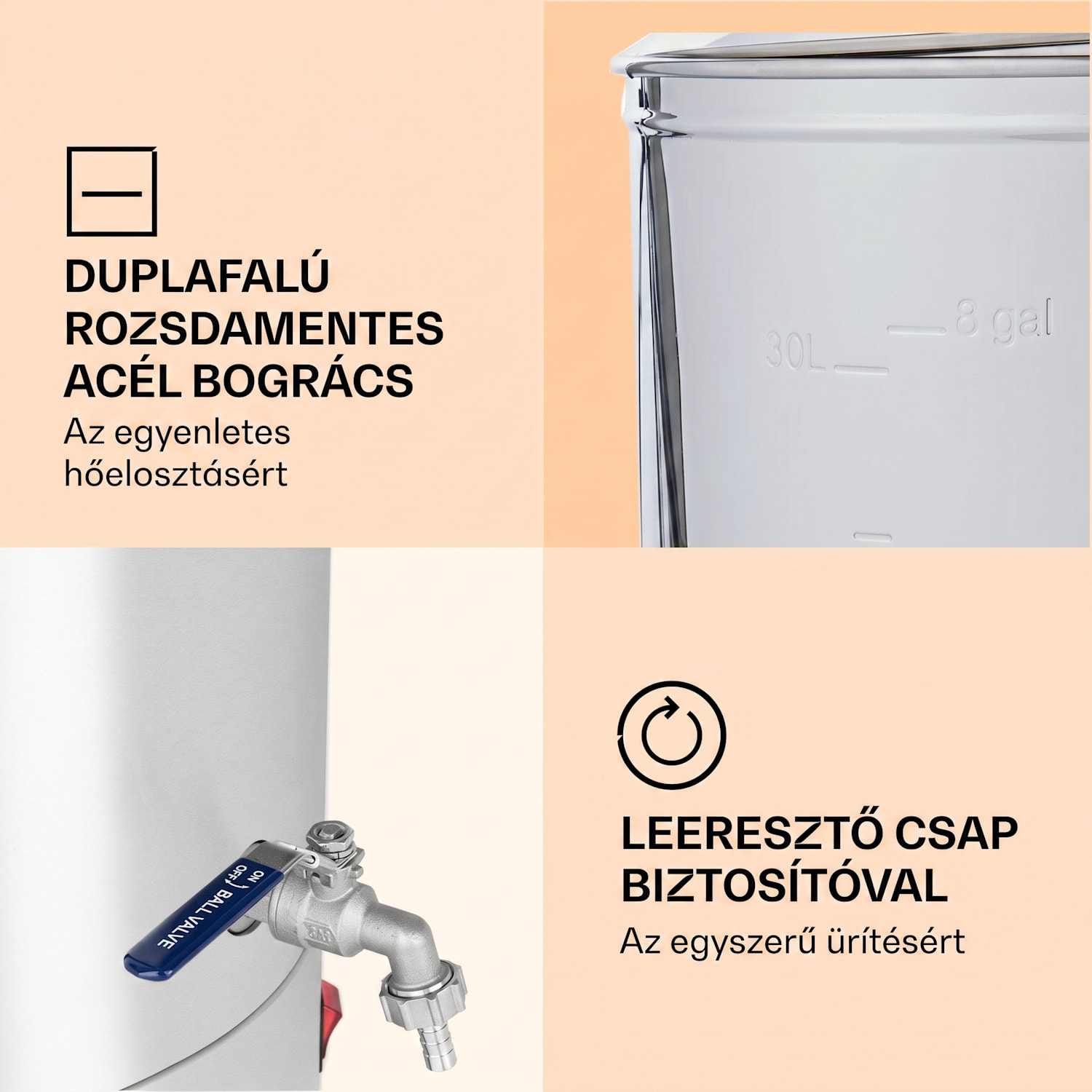 Mundschenk, sörfőző üst, 30 l, 2500 W, sörfőző berendezés, rozsdamentes acél 