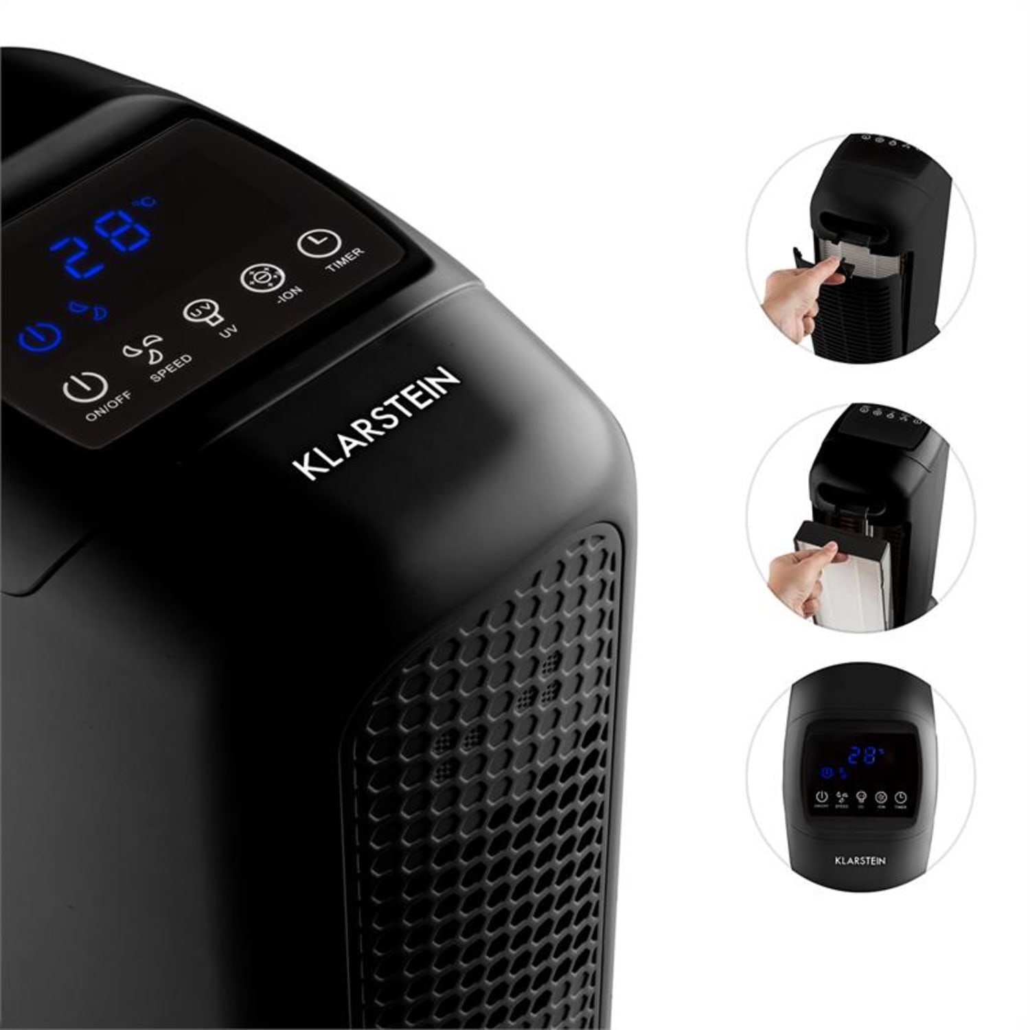 Davos Purificador de aire 5 en 1 con ionizador, 101 m³/h, en negro Negro