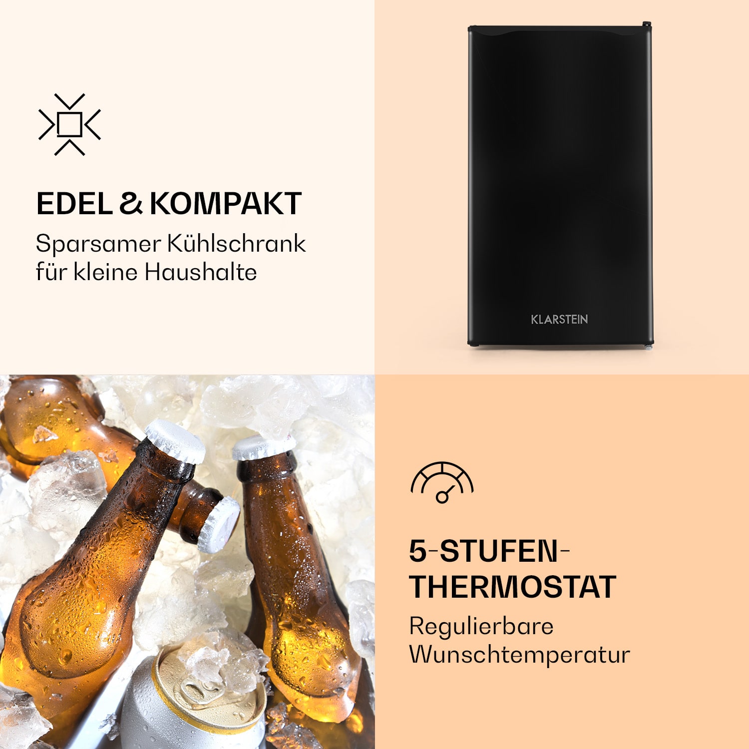 Alleinversorger Kühlschrank 91 Liter 2 Ebenen Thermostat Eisfach Schwarz