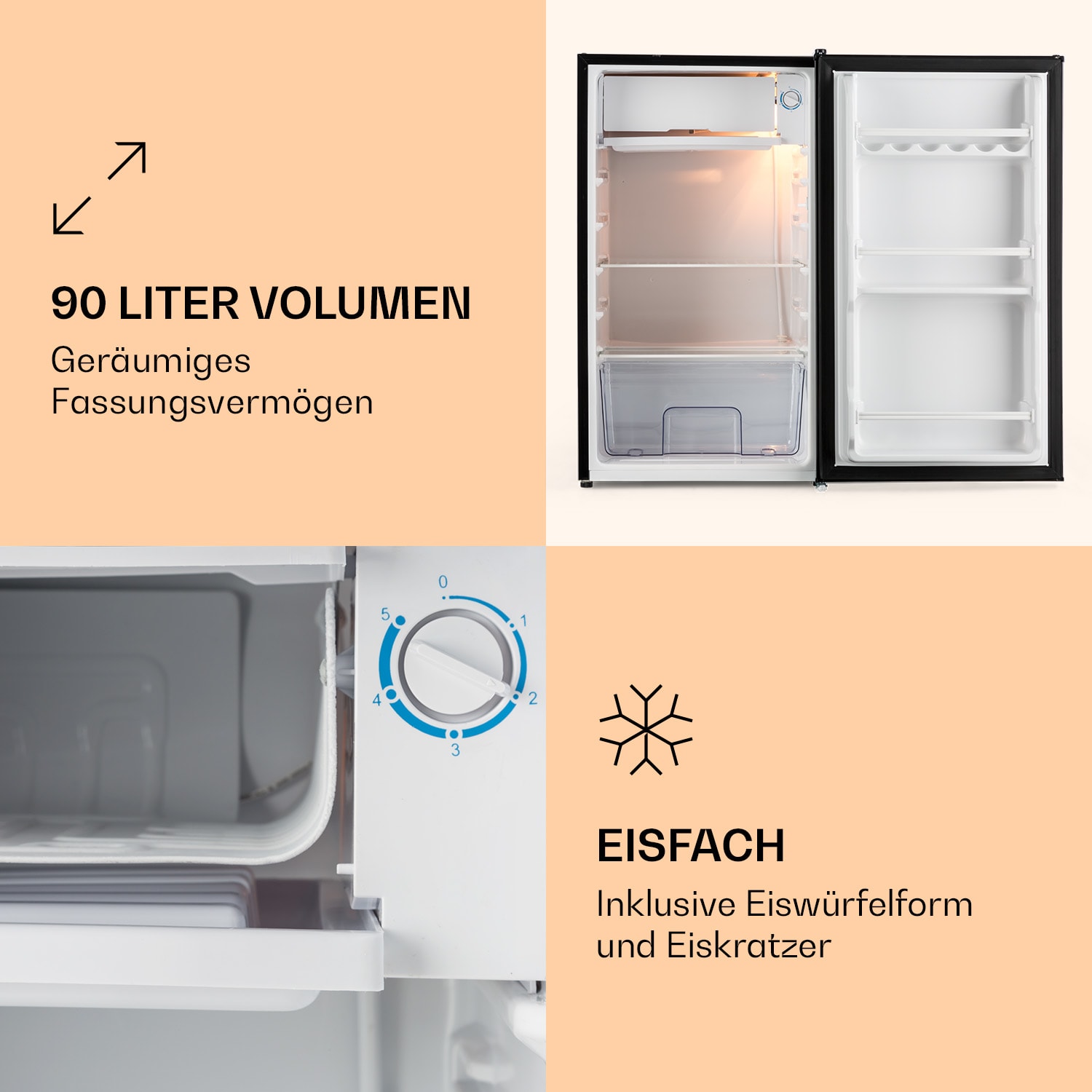 Alleinversorger Kühlschrank 91 Liter 2 Ebenen Thermostat Eisfach Schwarz