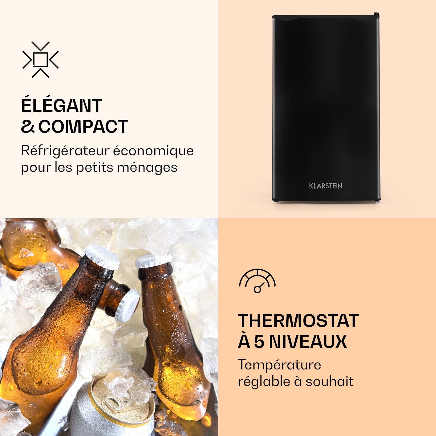 Réfrigérateur exclusif 91 litres 2 niveaux Thermostat à 5 niveaux bac à glaçons Noir