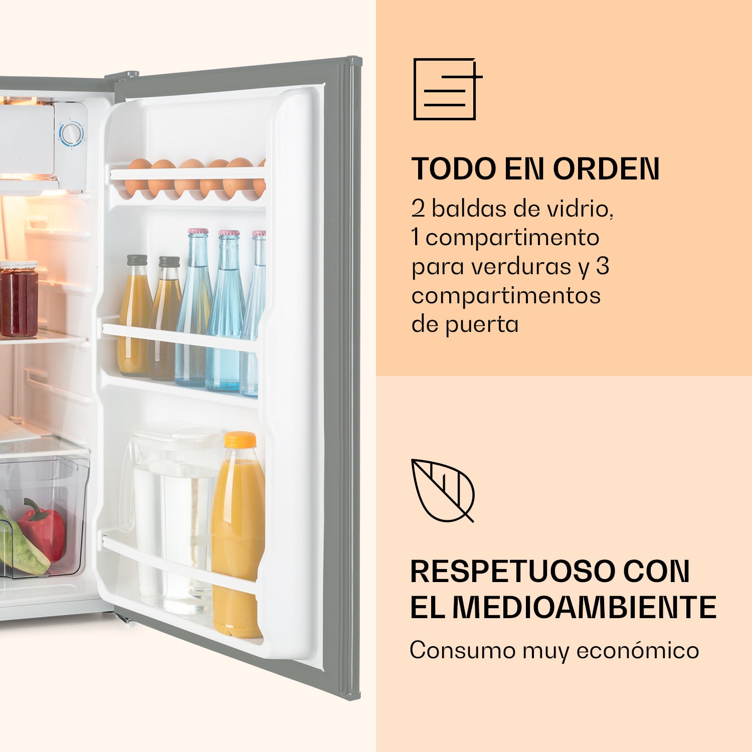 Frigorífico Alleinversorger 91 litros, 2 niveles termostato de 5 niveles para compartimento de hielo 