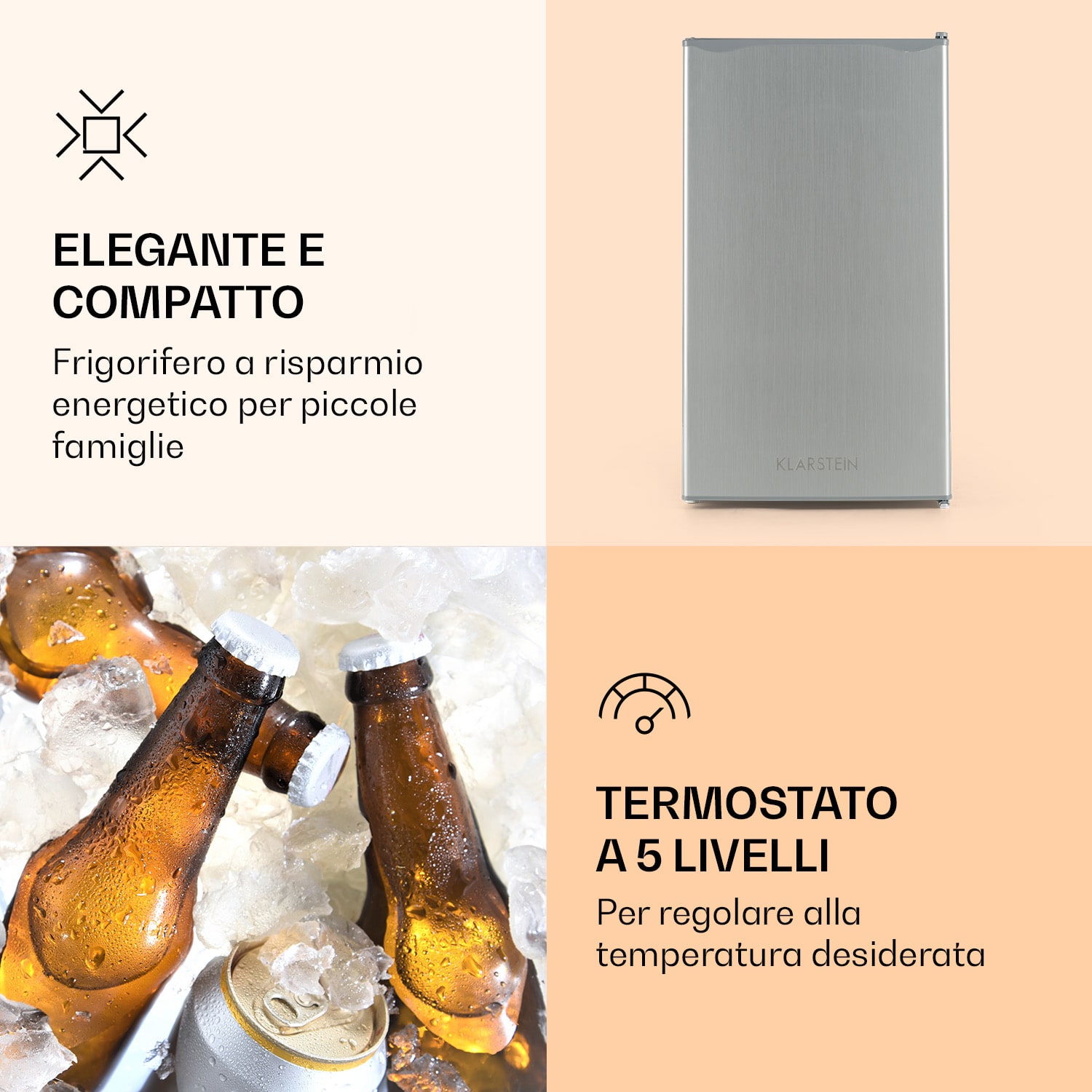 Alleinversorger - Frigorifero, 91 litri, 2 livelli, termostato con 5 regolazioni, vano per il ghiaccio 