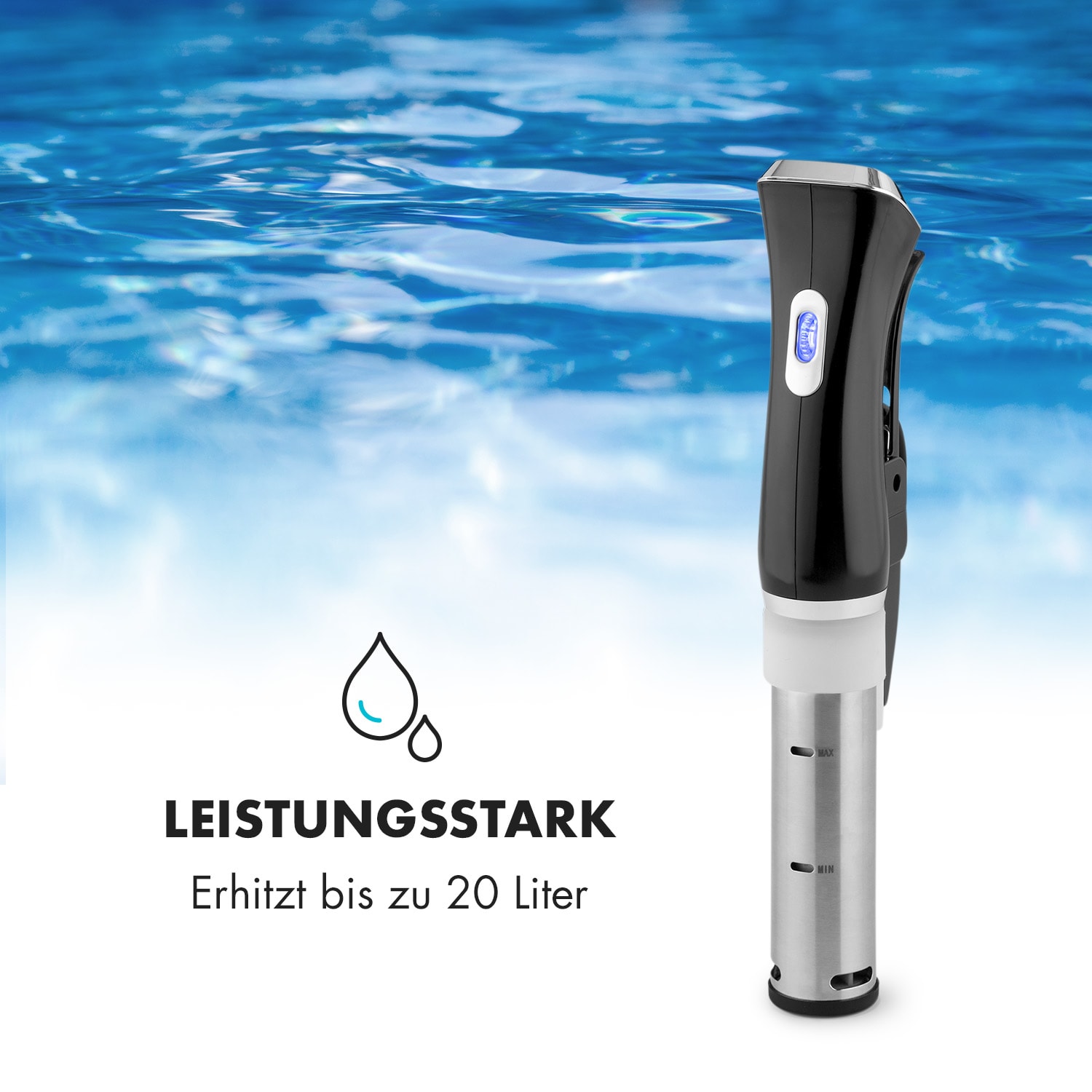 Quickstick Sous Vide Garer Thermostat: 50-95 °C für 20 L Edelstahl Schwarz