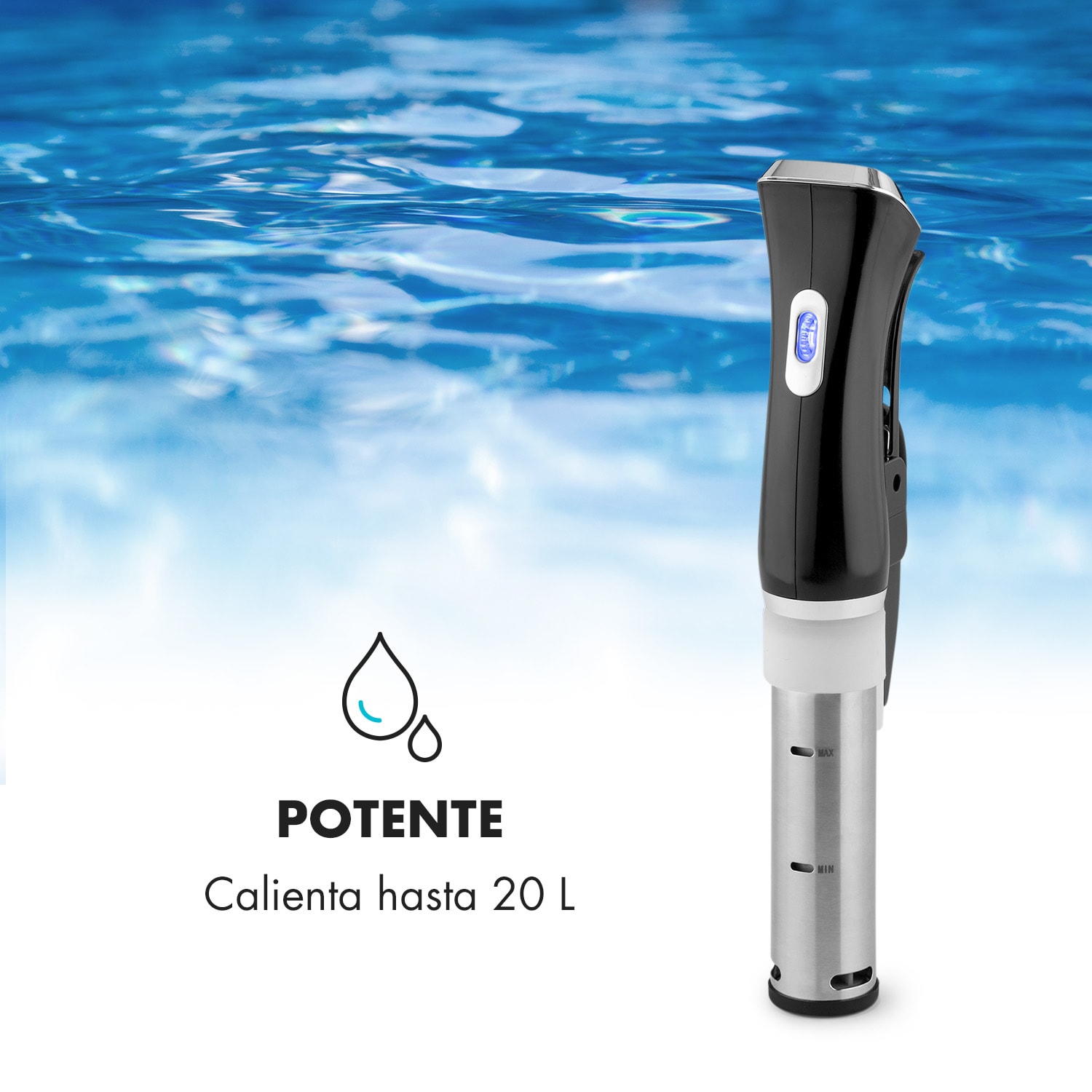 Máquina de vacío Quickstick | termostato: 50-95 °C en pasos de 0,5 °C | bomba de circulación para 20 L | acero inoxidable 