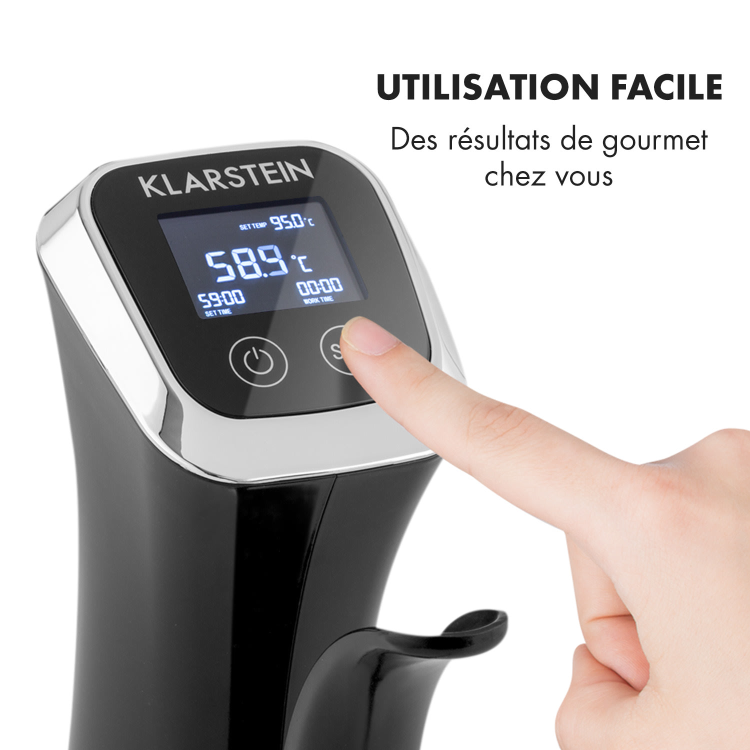 Cuiseur sous vide Quickstick | Thermostat : 50-95 °C par intervalles de 0,5 °C | Pompe de circulation pour 20 L | Acier inoxydable Noir