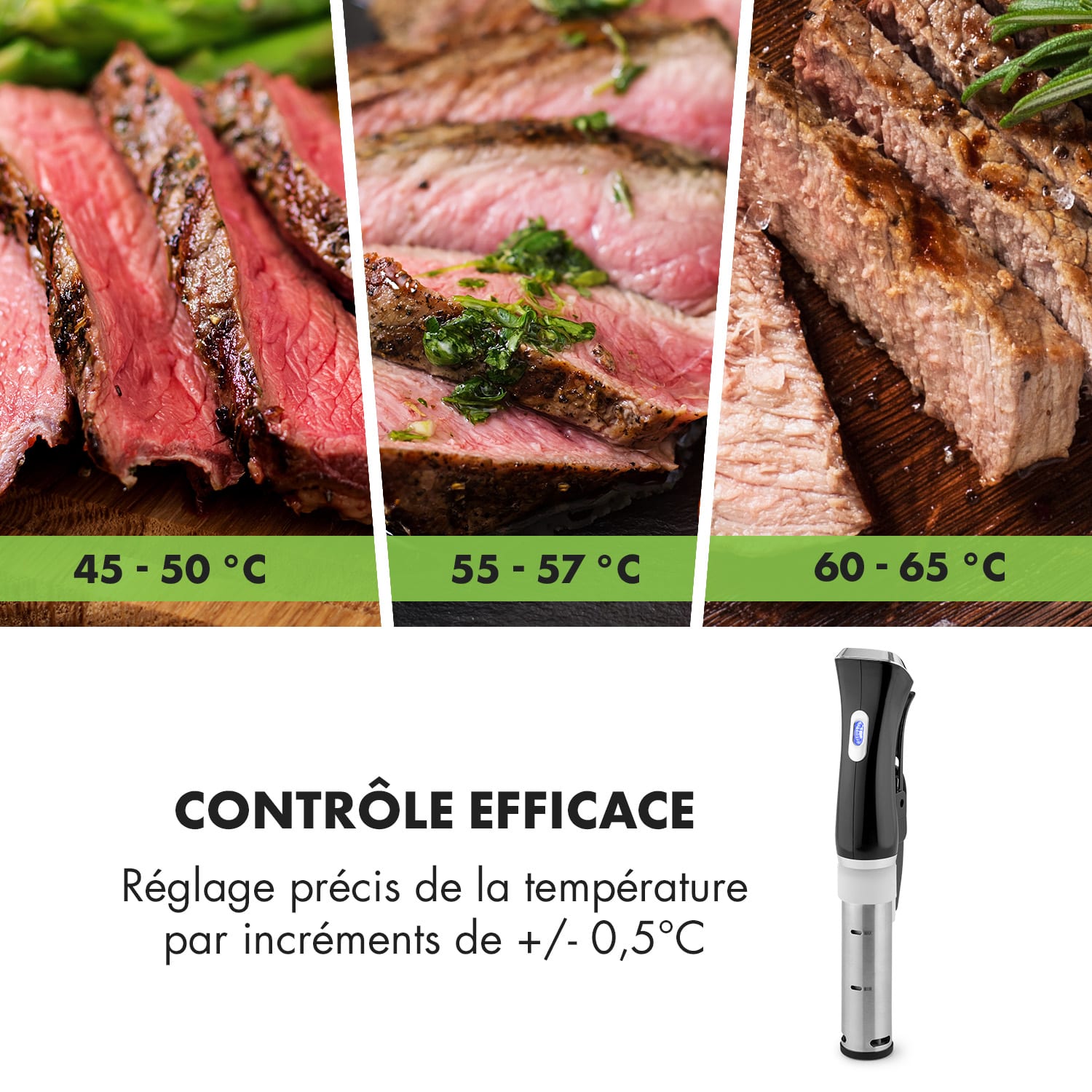Cuiseur sous vide Quickstick | Thermostat : 50-95 °C par intervalles de 0,5 °C | Pompe de circulation pour 20 L | Acier inoxydable Noir