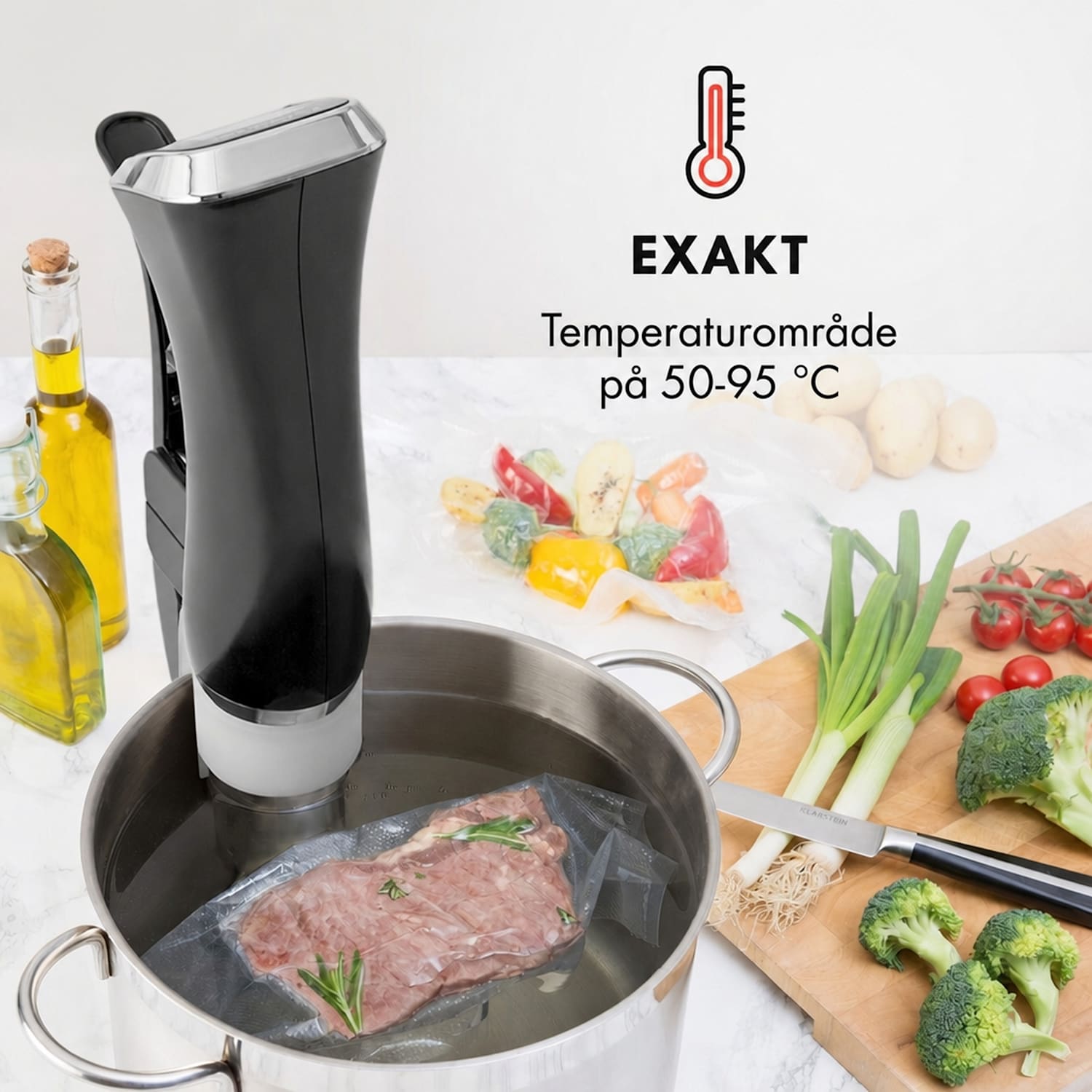 Quickstick Sous Vide-maskin | termostat: 50-95 °C i steg om 0,5 °C | cirkulationspump för 20 l | ädelstål 