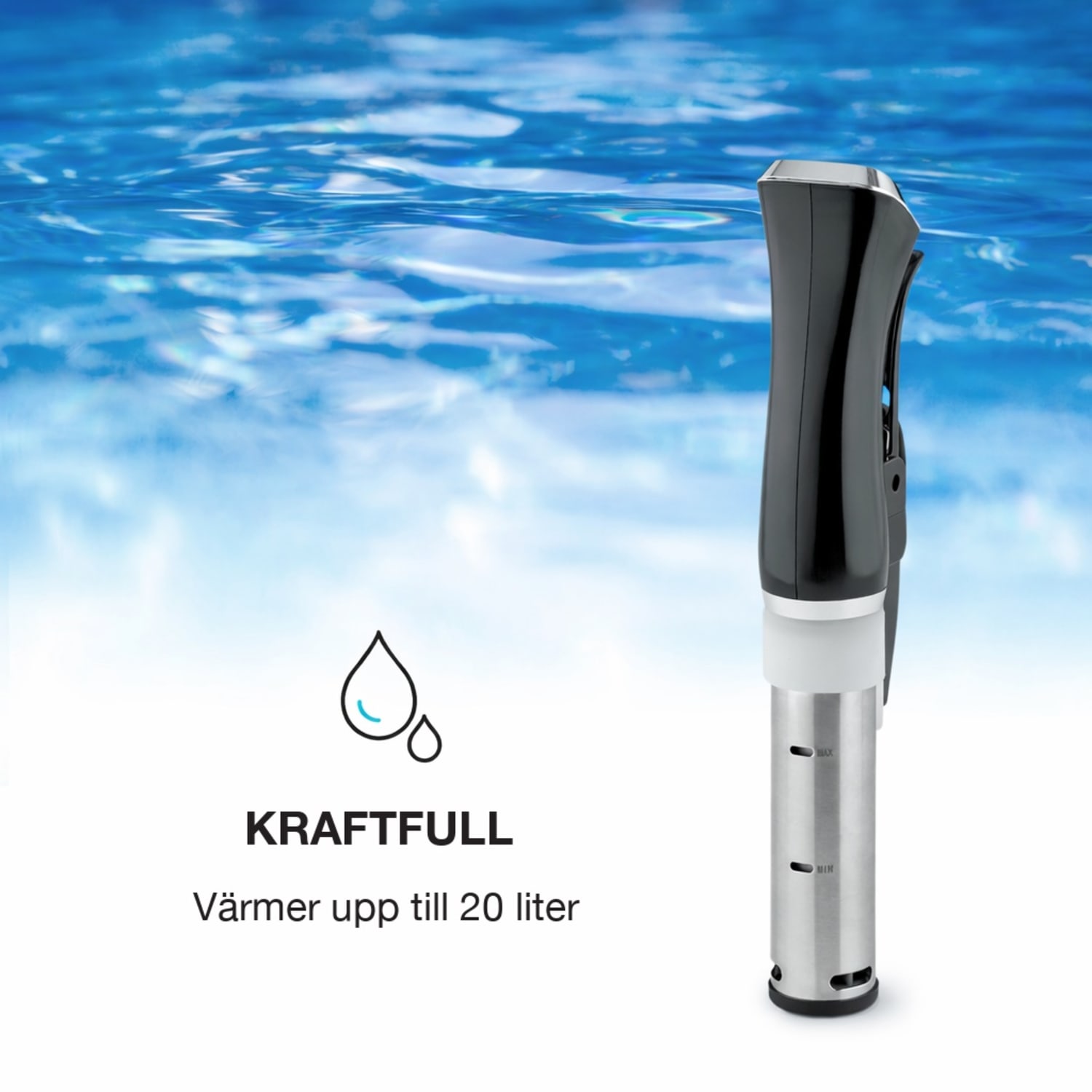 Quickstick Sous Vide-maskin | termostat: 50-95 °C i steg om 0,5 °C | cirkulationspump för 20 l | ädelstål 