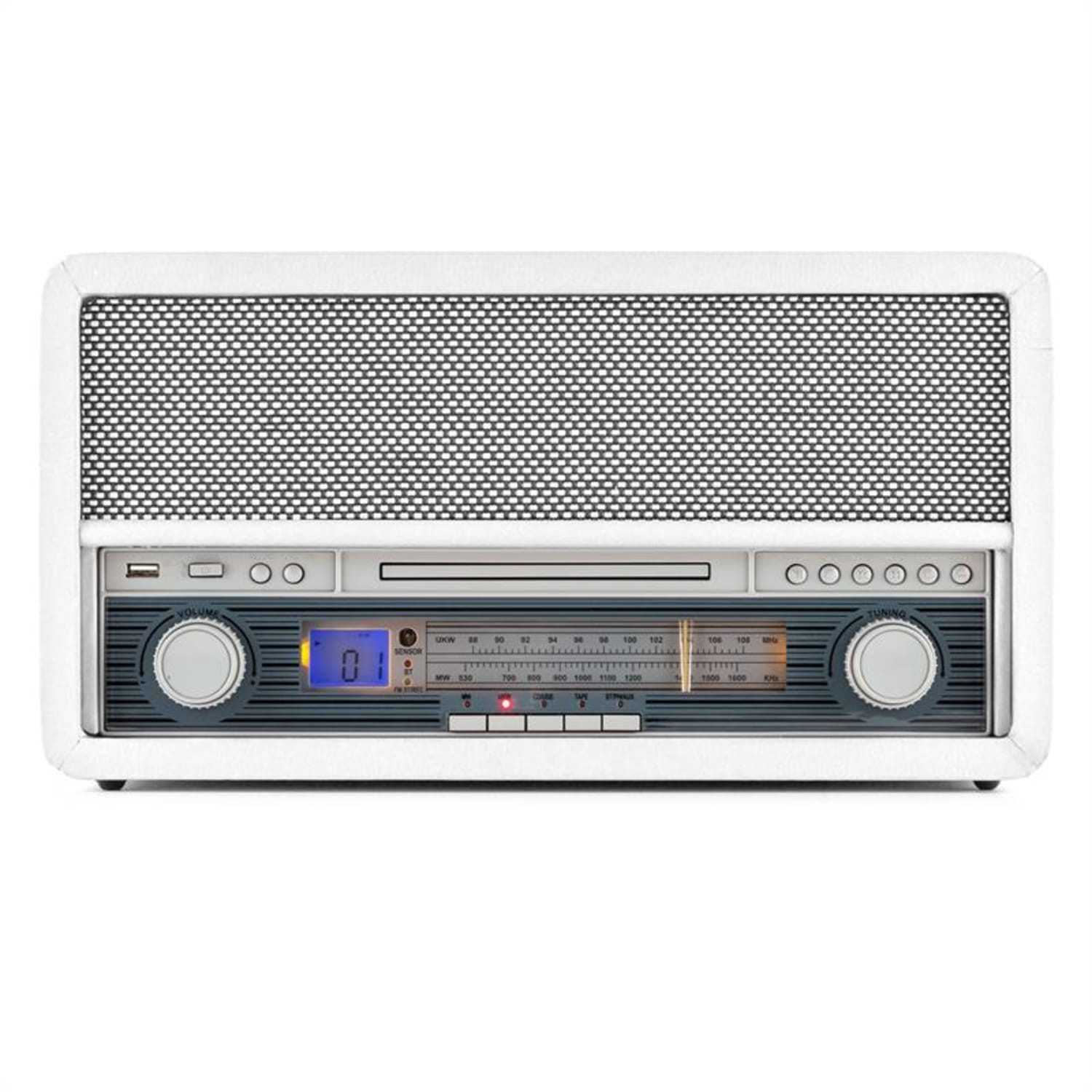 Belle Epoque 1907 Sistema Audio Retrò Giradischi Cassetta Bluetooth USB CD Bianco
