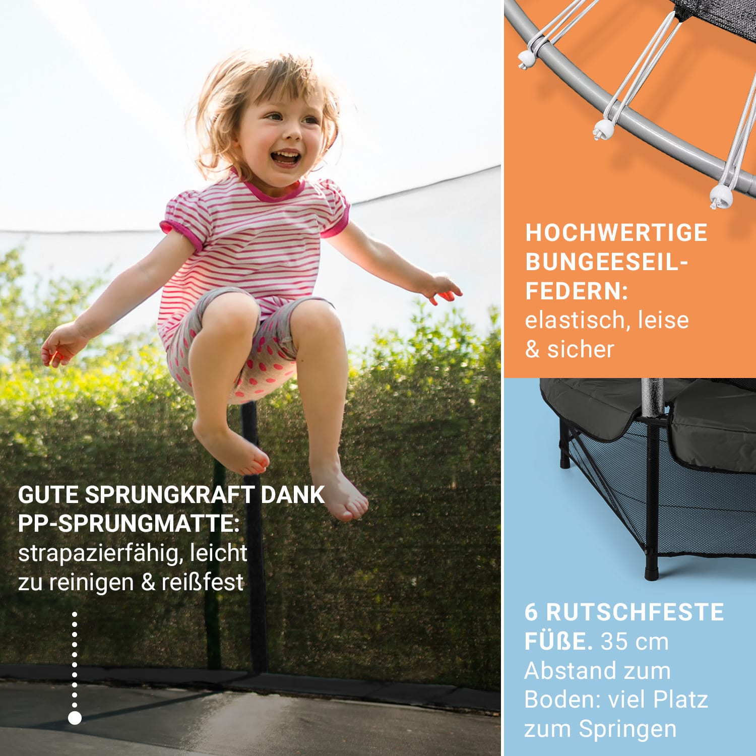 Rocketkid Trampolin Ø140cm Sicherheitsnetz Bungee-Federung ab 3 Jahren Schwarz