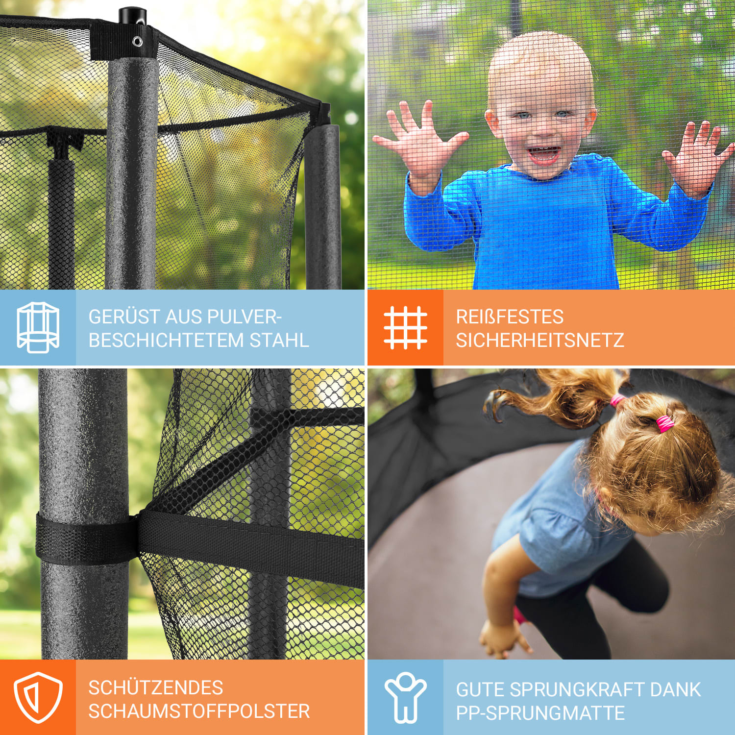 Rocketkid Trampolin Ø140cm Sicherheitsnetz Bungee-Federung ab 3 Jahren Schwarz