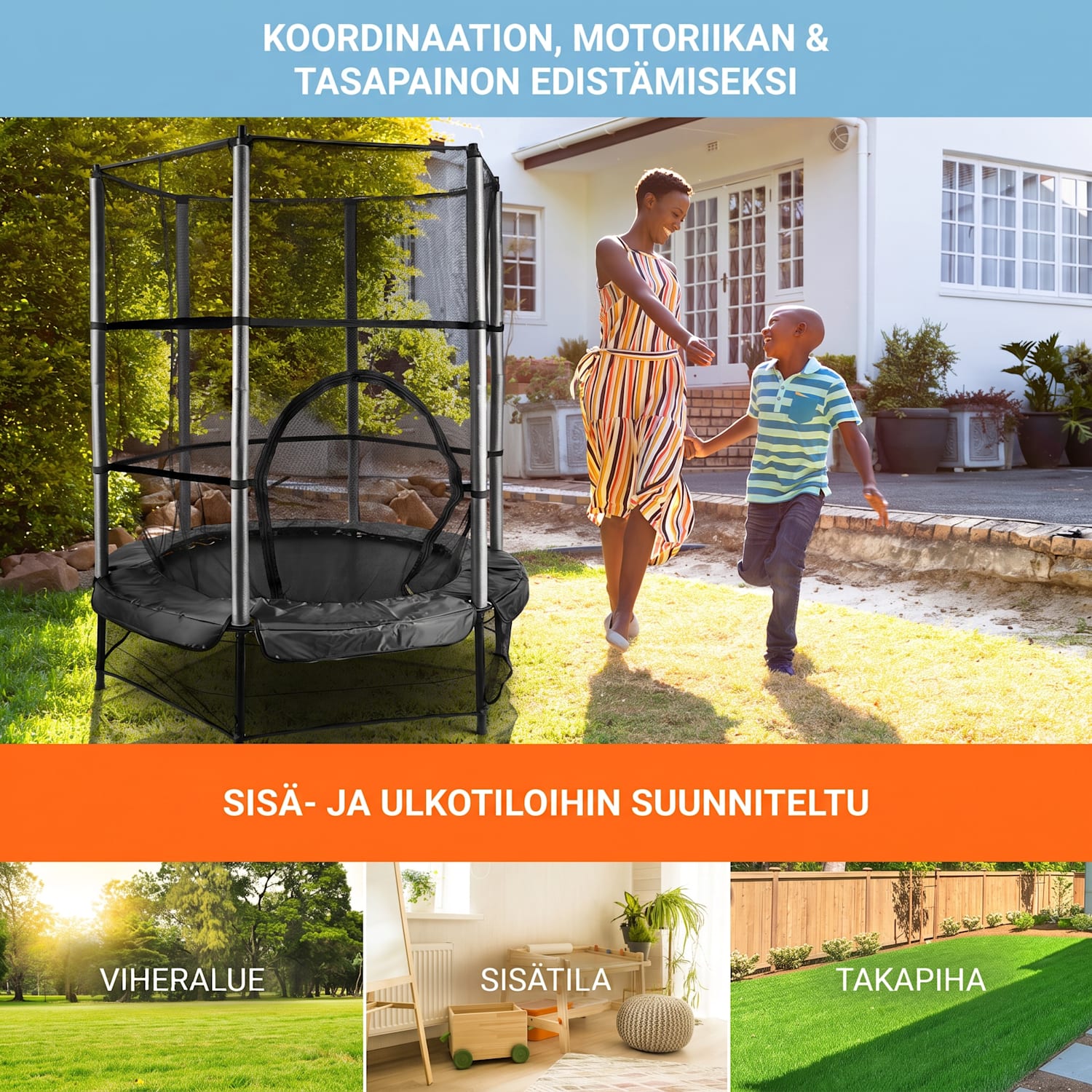 Rocketkid trampoliini Ø 140 cm turvaverkko benjijousitus 3-vuotiaasta alkaen Musta