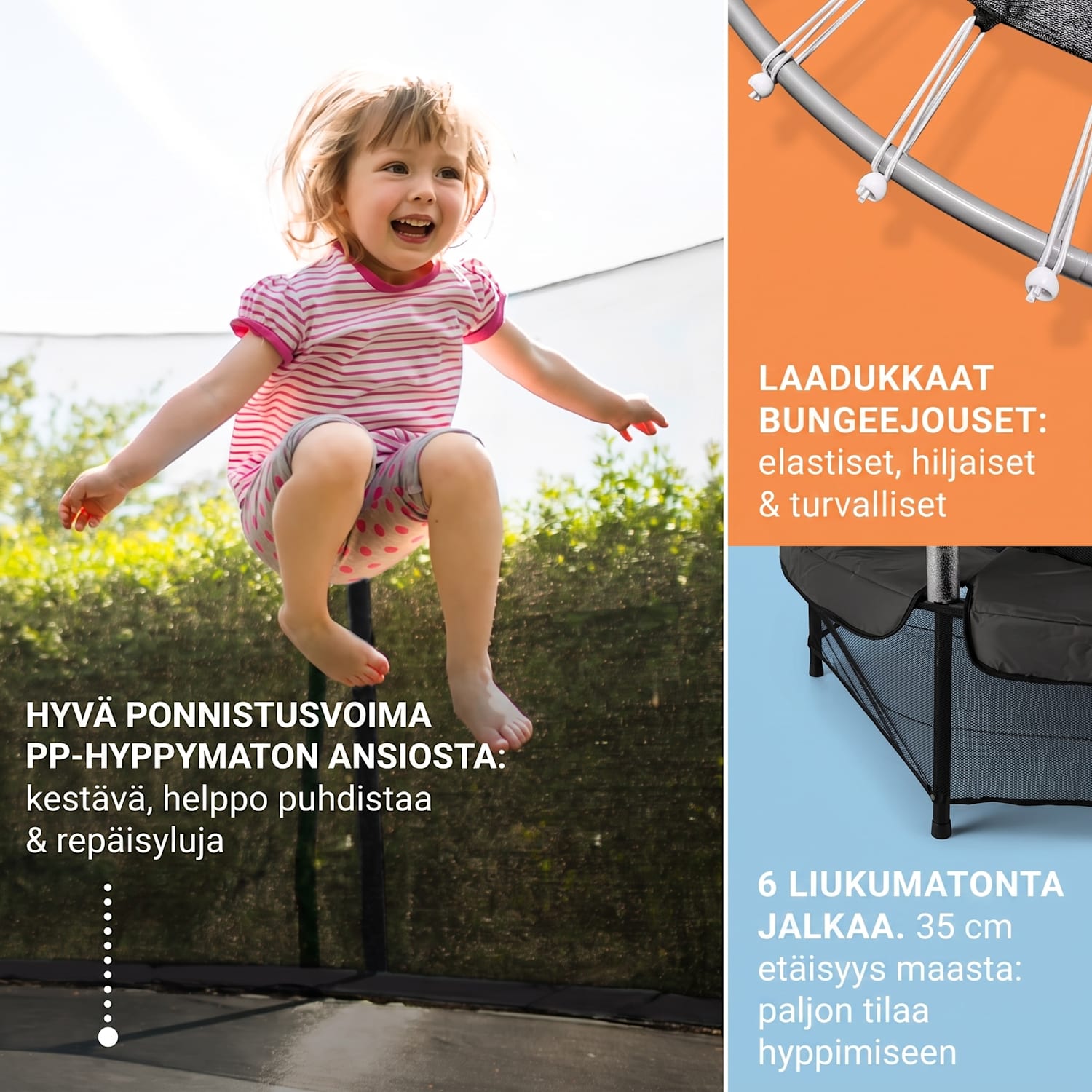 Rocketkid trampoliini Ø 140 cm turvaverkko benjijousitus 3-vuotiaasta alkaen Musta