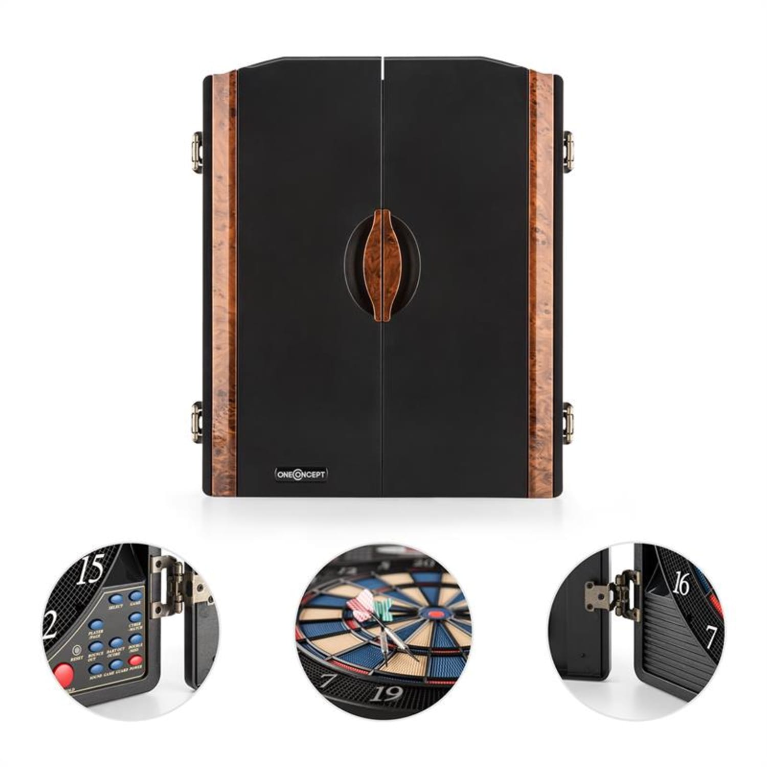 Masterdarter, drevený vzhľad, terč na šípky, automat na šípky, mäkký hrot, dvierka Hnedá