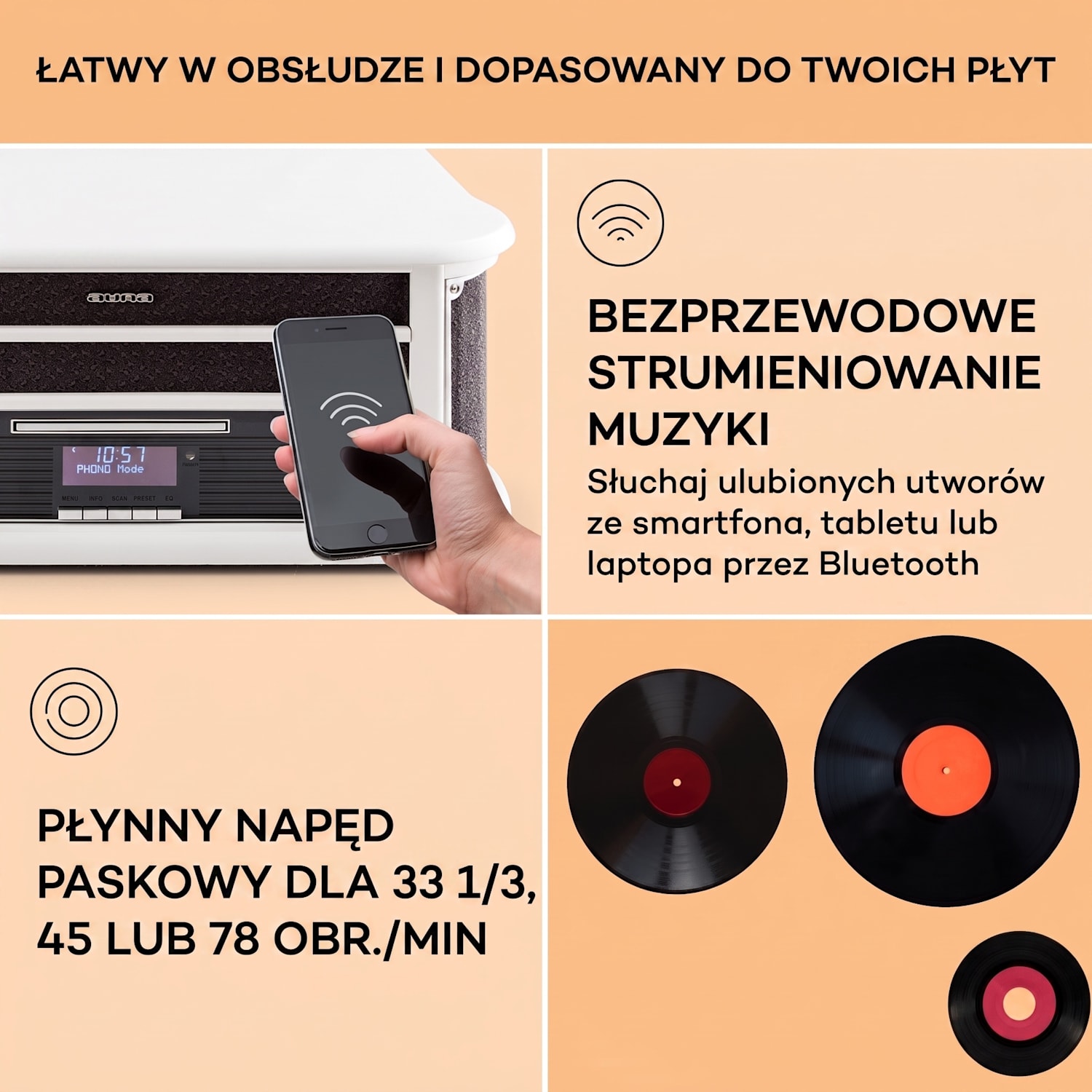 Belle Epoque 1908 DAB, biały, retro wieża stereo, gramofon, DAB+ CD-Player / Bluetooth / DAB Radio | Białe Drewno