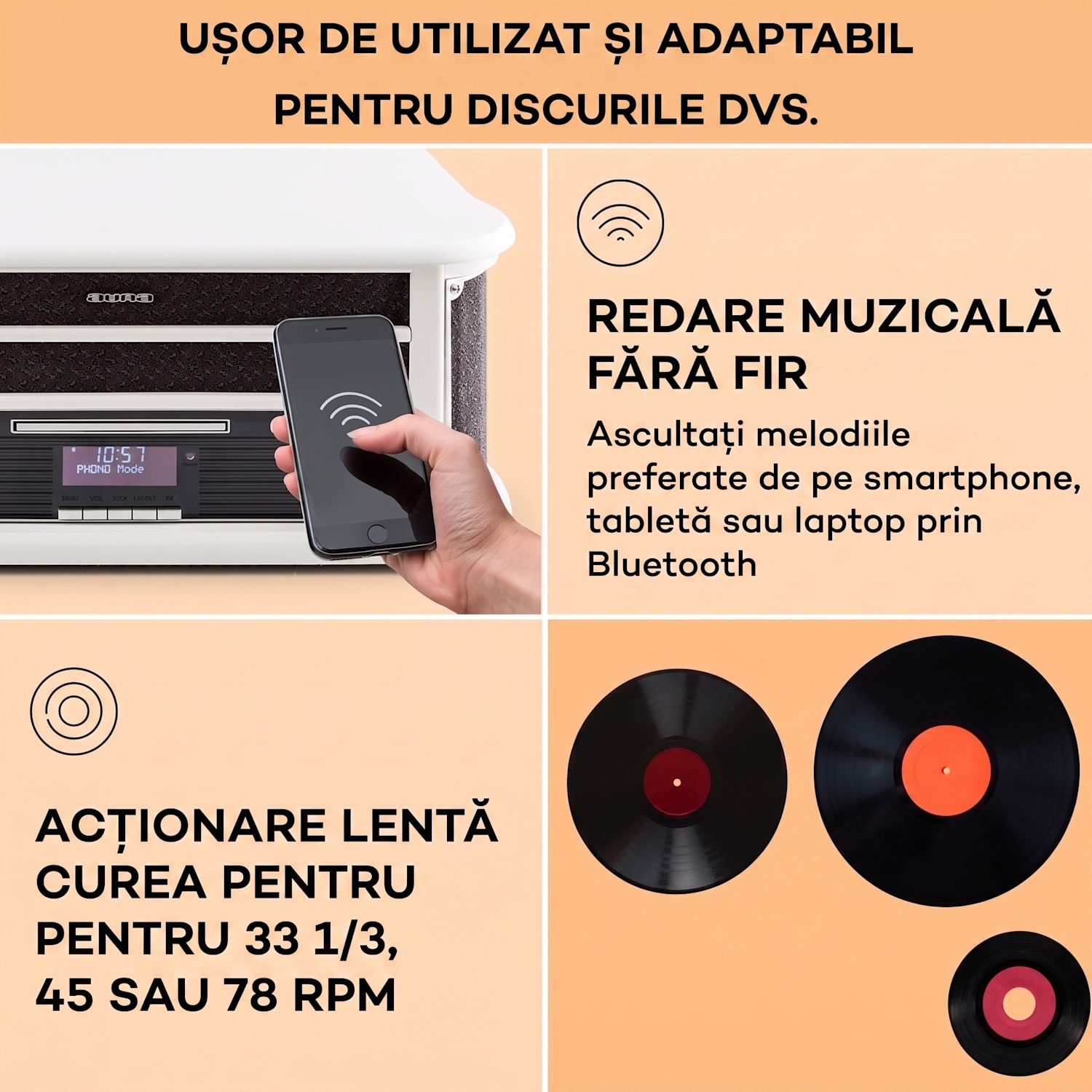 Belle Epoque 1908 DAB retro stereo placă turnantă DAB + FM USB MP3 CD Phono MC alb CD-Player / Bluetooth / DAB Radio | Lemn alb