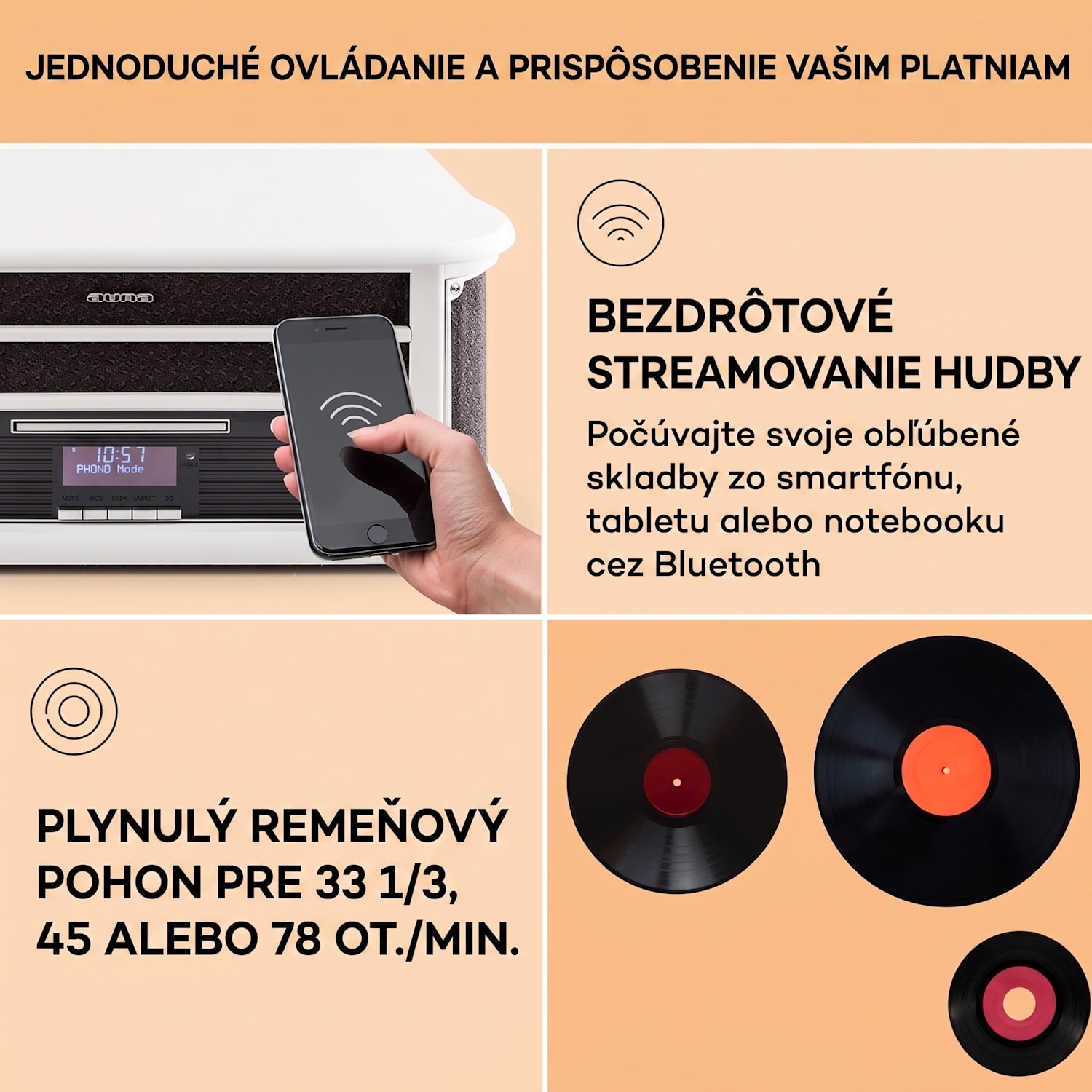 Belle Epoque 1908 DAB, biely, retro stereo systém, gramofón, DAB+ CD-Player / Bluetooth / DAB Radio | Biele drevo