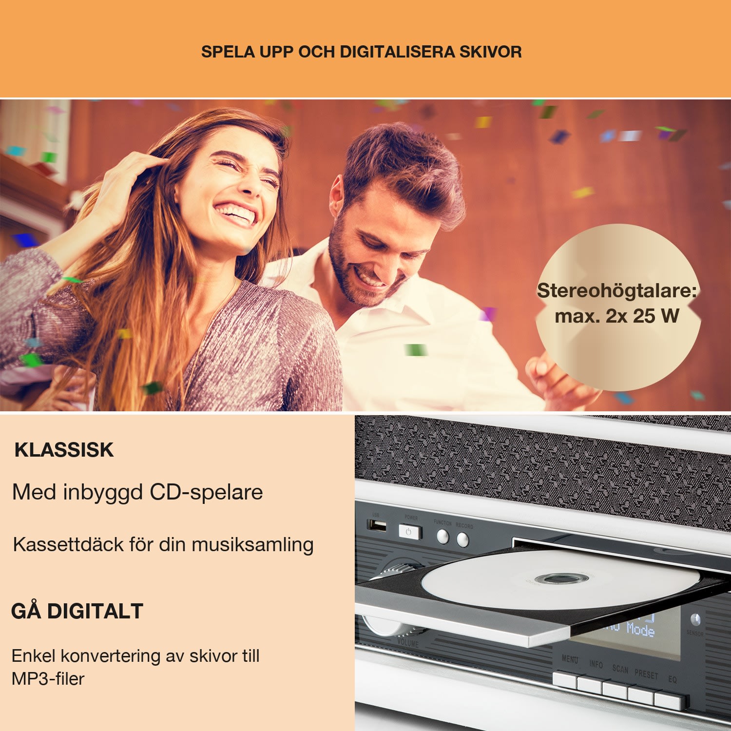 Belle Epoque 1908 Retro-stereoanläggning skivspelare DAB+ Bluetooth CD-spelare / Bluetooth / DAB-adio | Vit Trä