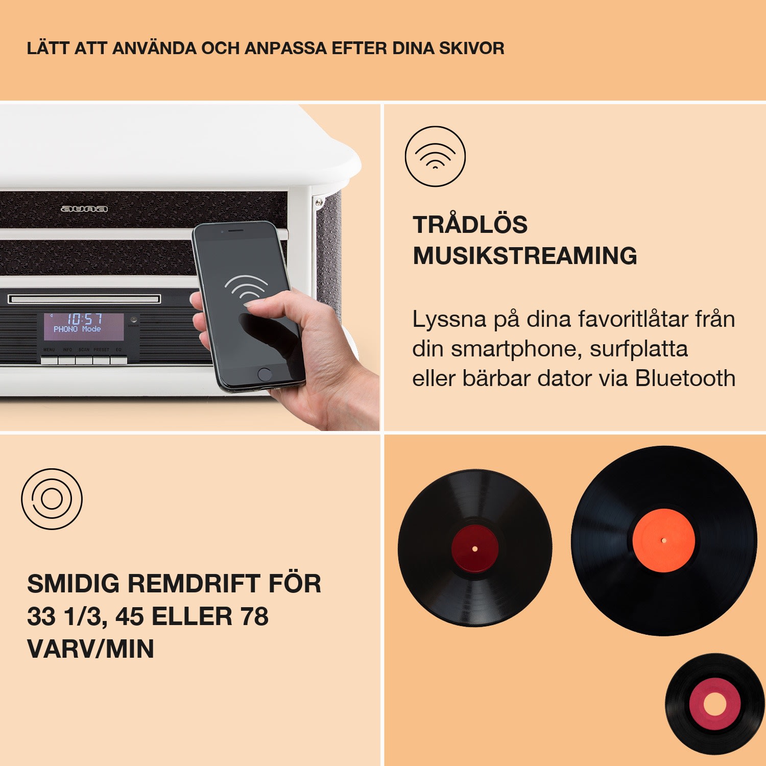 Belle Epoque 1908 Retro-stereoanläggning skivspelare DAB+ Bluetooth CD-spelare / Bluetooth / DAB-adio | Vit Trä