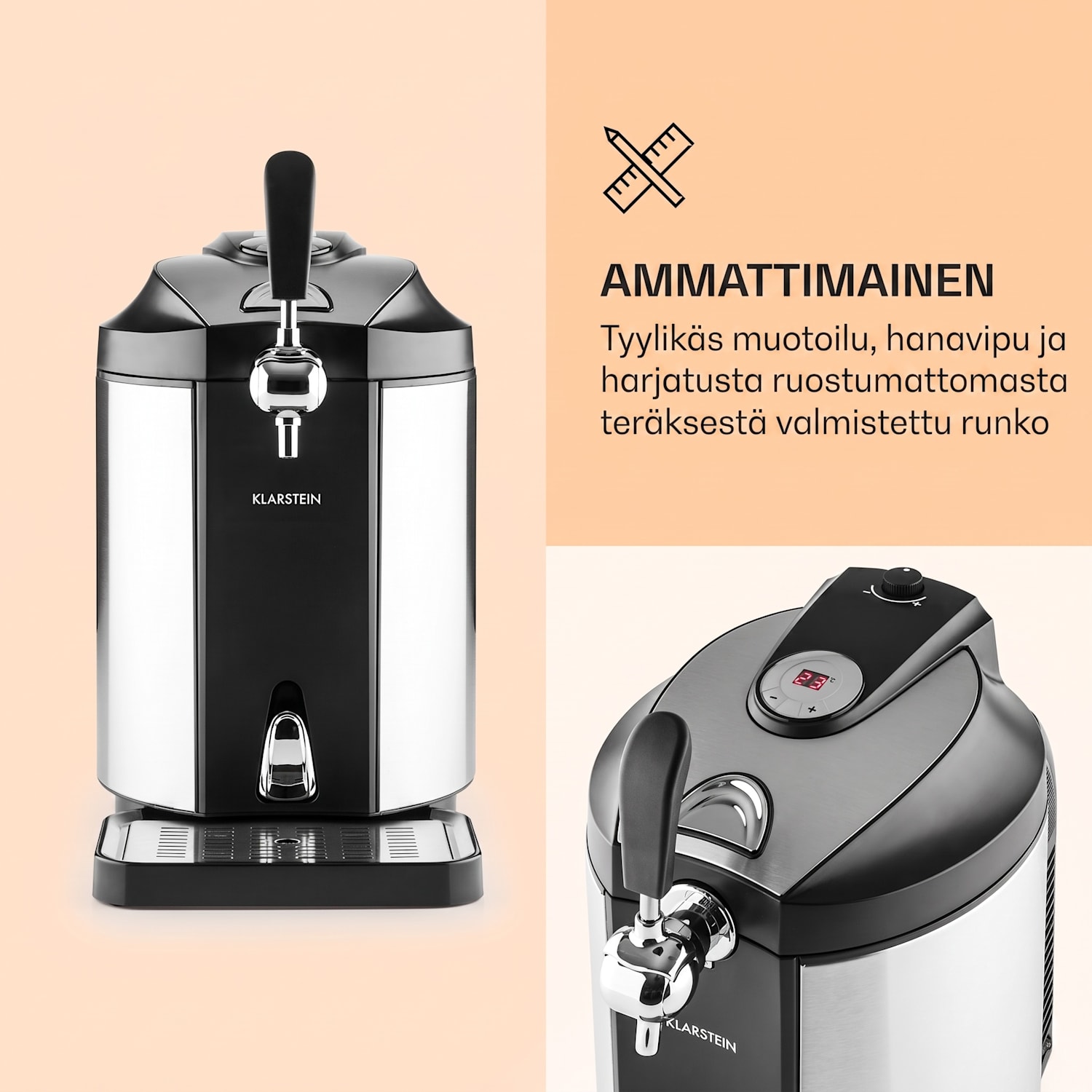 Skal oluthana olutjäähdytin 5 l tynnyrille CO2 ruostumaton teräs Musta / Hopea Metallinen