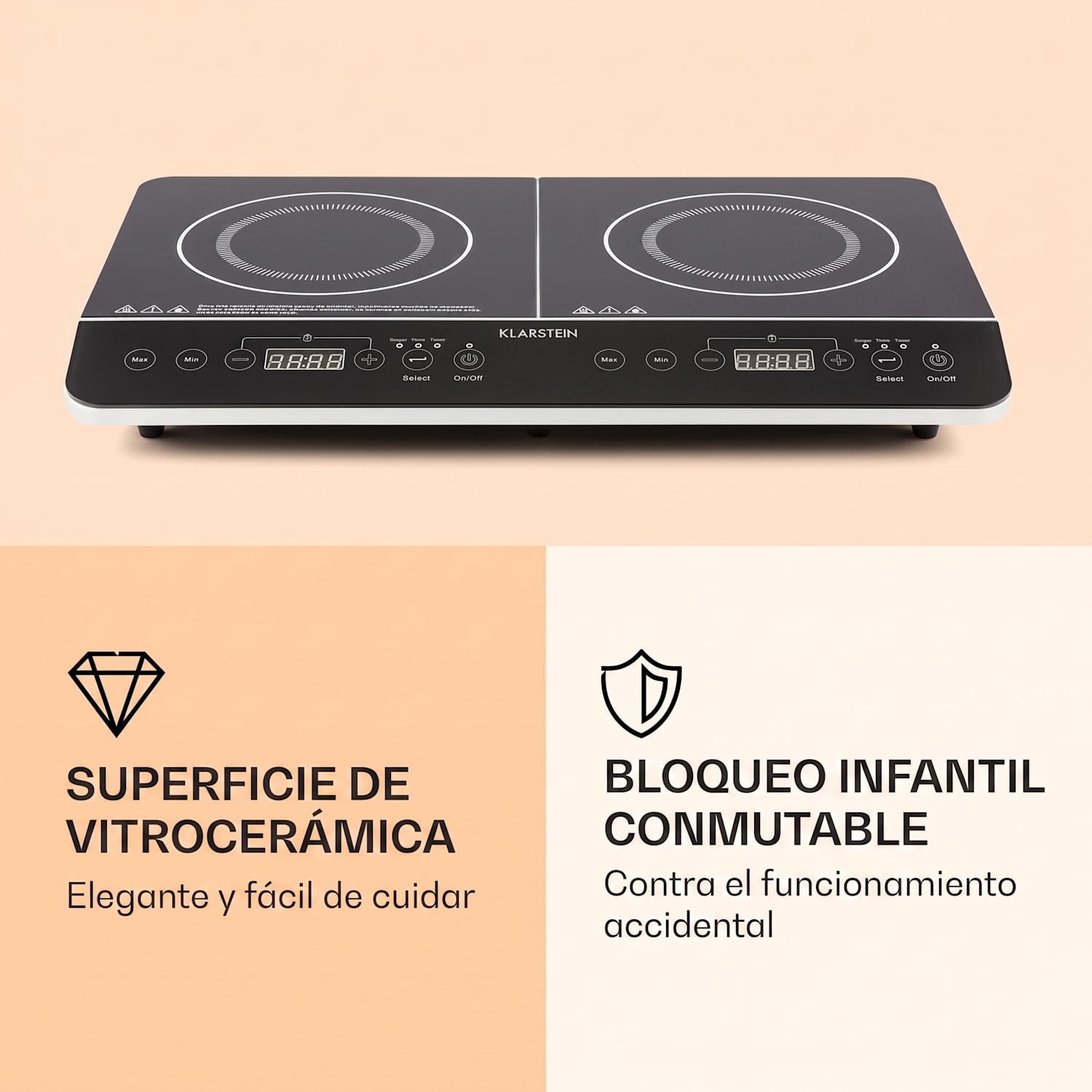 Placa de inducción doble VariCook Slim 3500 W, temporizador, 240 ºC, táctil 3500 W
