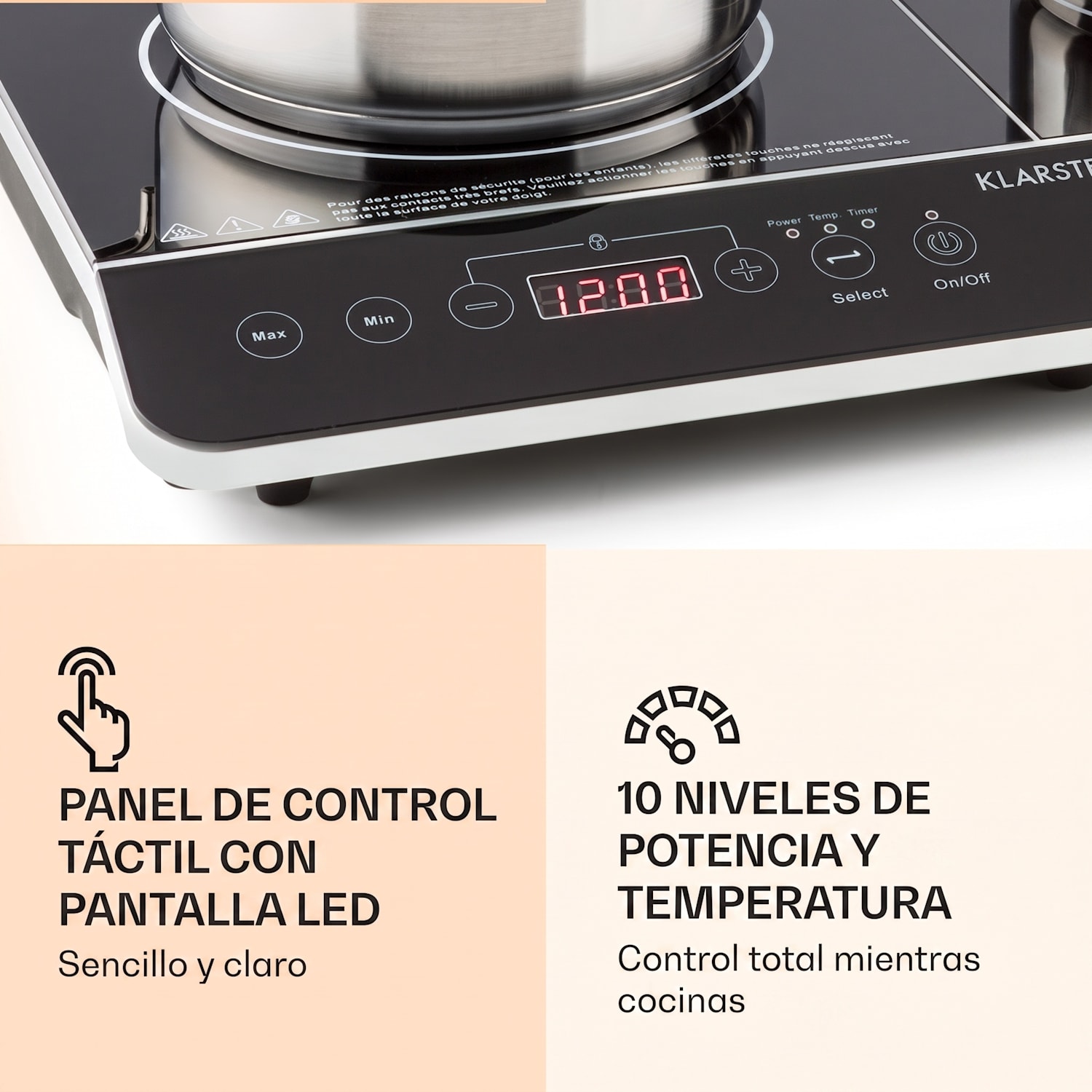 Placa de inducción doble VariCook Slim 3500 W, temporizador, 240 ºC, táctil 3500 W