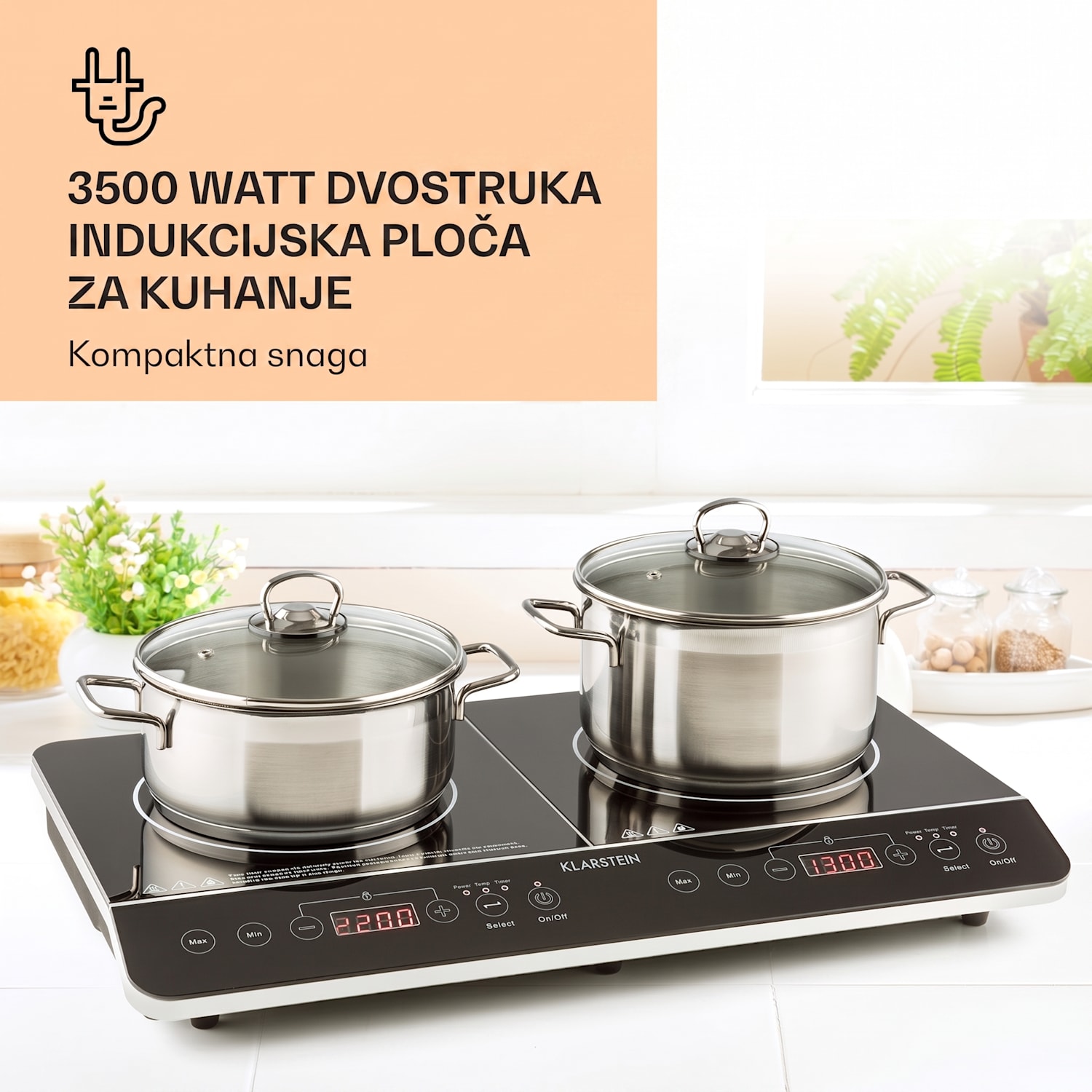 VARICOOK SLIM, DOUBLE INDUKCIJSKI ŠTEDNJAK ZA KUHANJE 3500W, TIMER, TOUCHSCREEN 3500 W