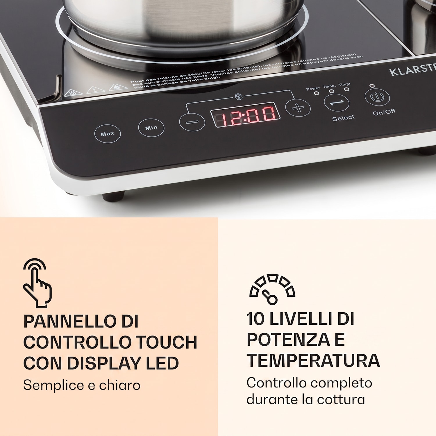 VariCook Slim - Piano cottura a induzione a 2 zone, 3500 W, timer, 240 °C, touch 3500 W