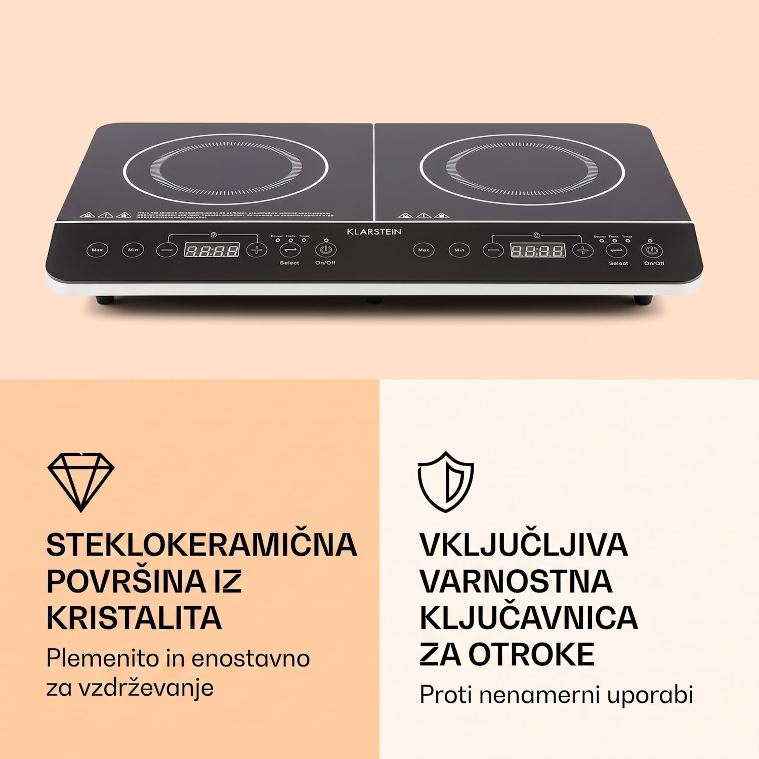 VariCook Slim, Dvojna indukcijska kuhalna plošča, 3500 W, časovnik, 240° C, upravljanje na dotik 3500 W