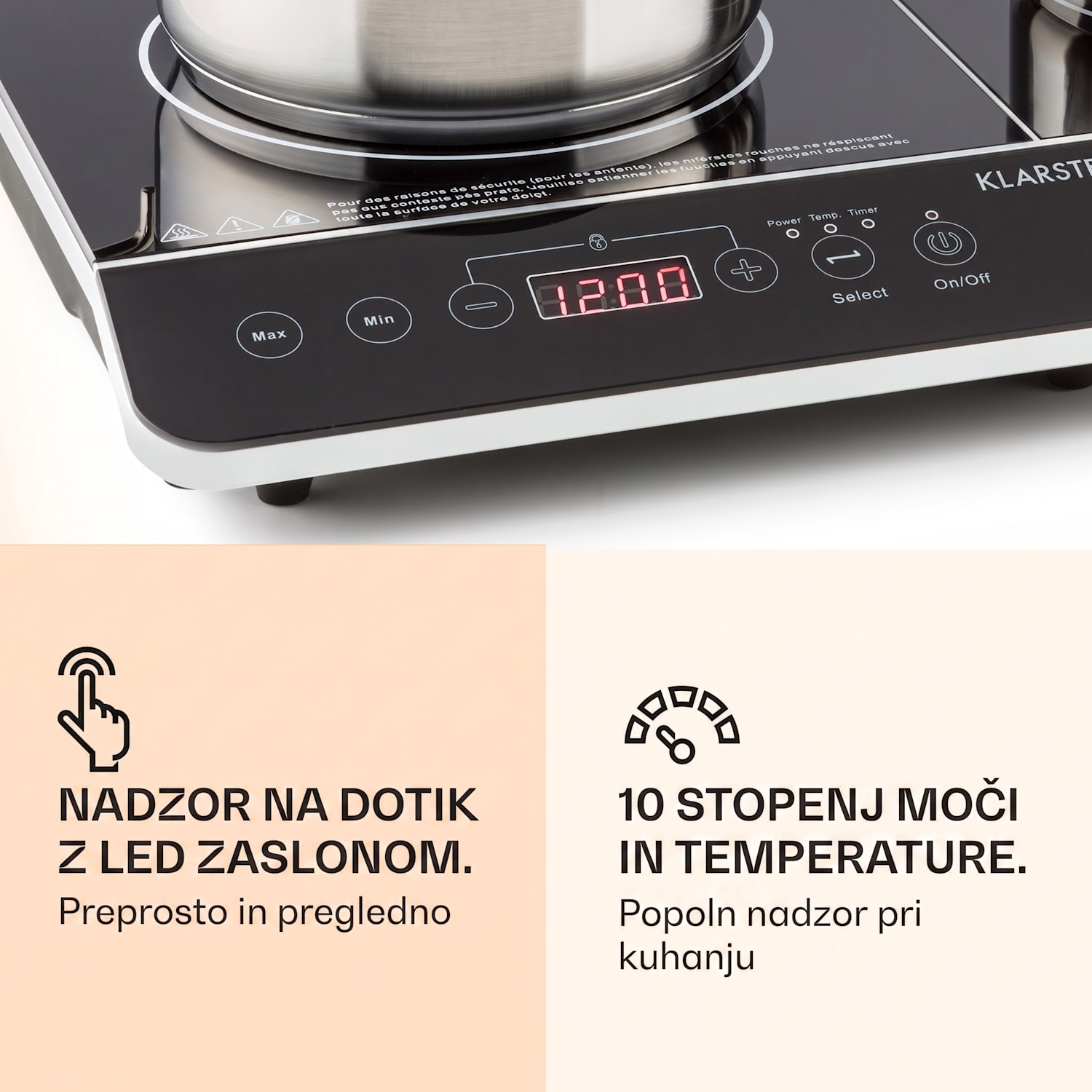 VariCook Slim, Dvojna indukcijska kuhalna plošča, 3500 W, časovnik, 240° C, upravljanje na dotik 3500 W