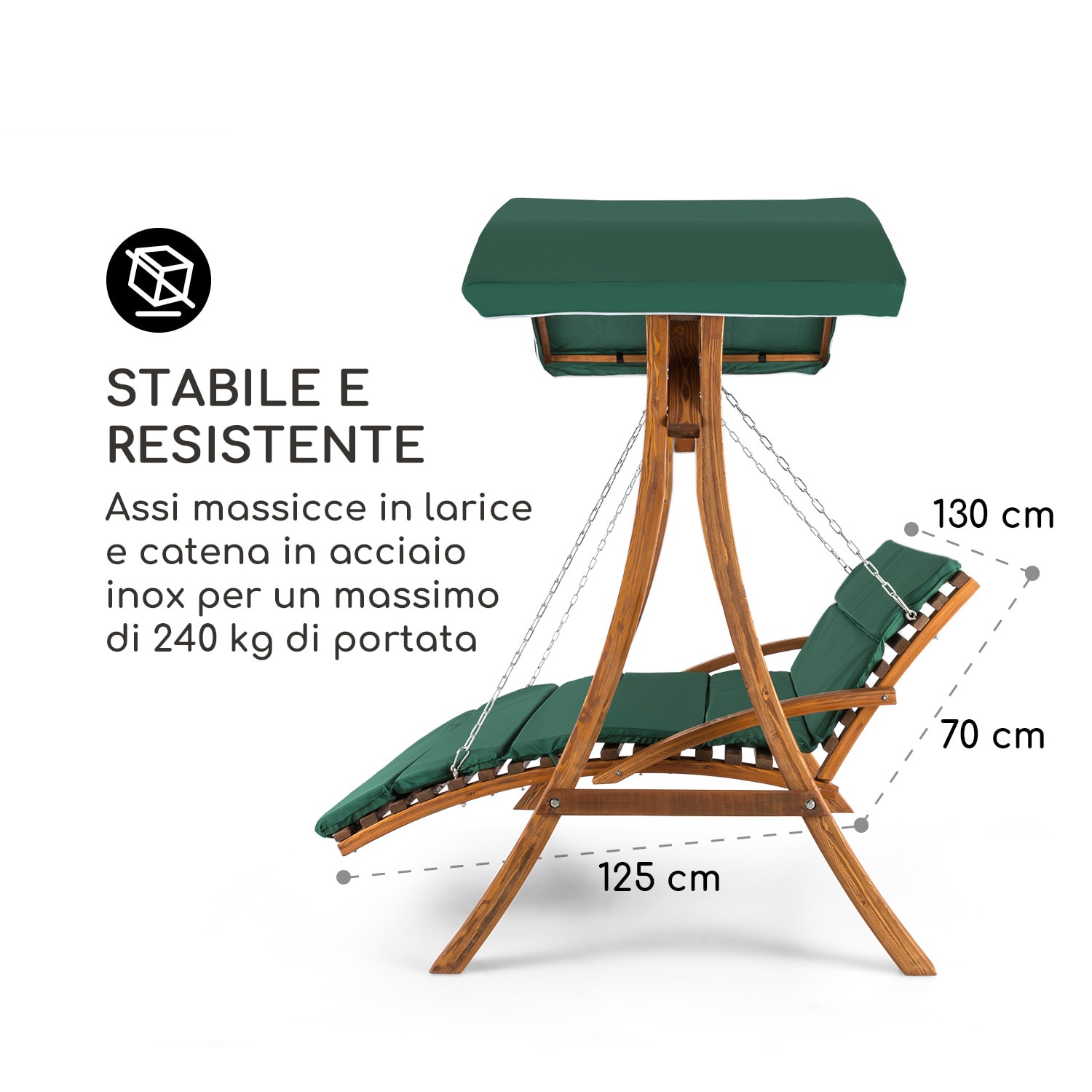 Aruba Giardino Hollywood 130 cm 2 Posti Legno massiccio Verde foresta