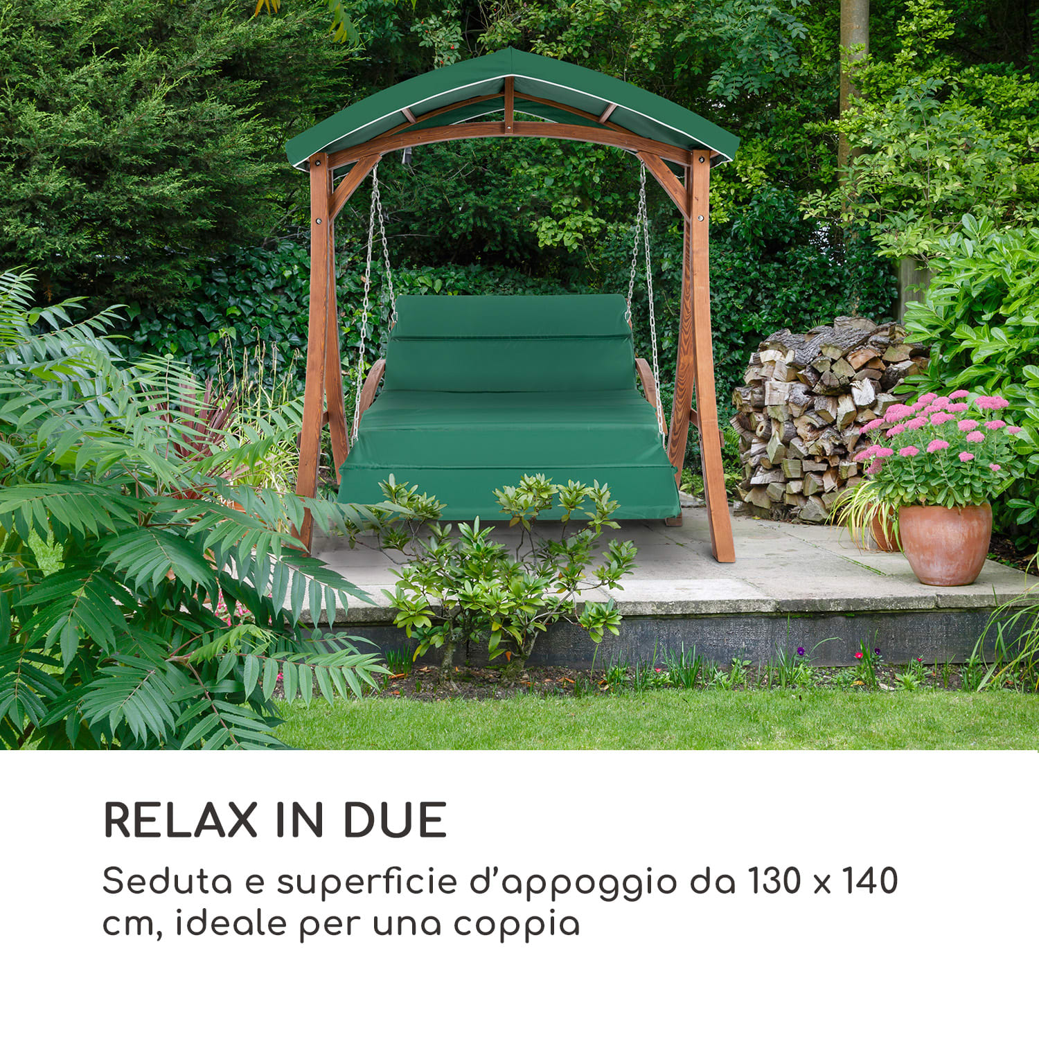 Aruba Giardino Hollywood 130 cm 2 Posti Legno massiccio Verde foresta