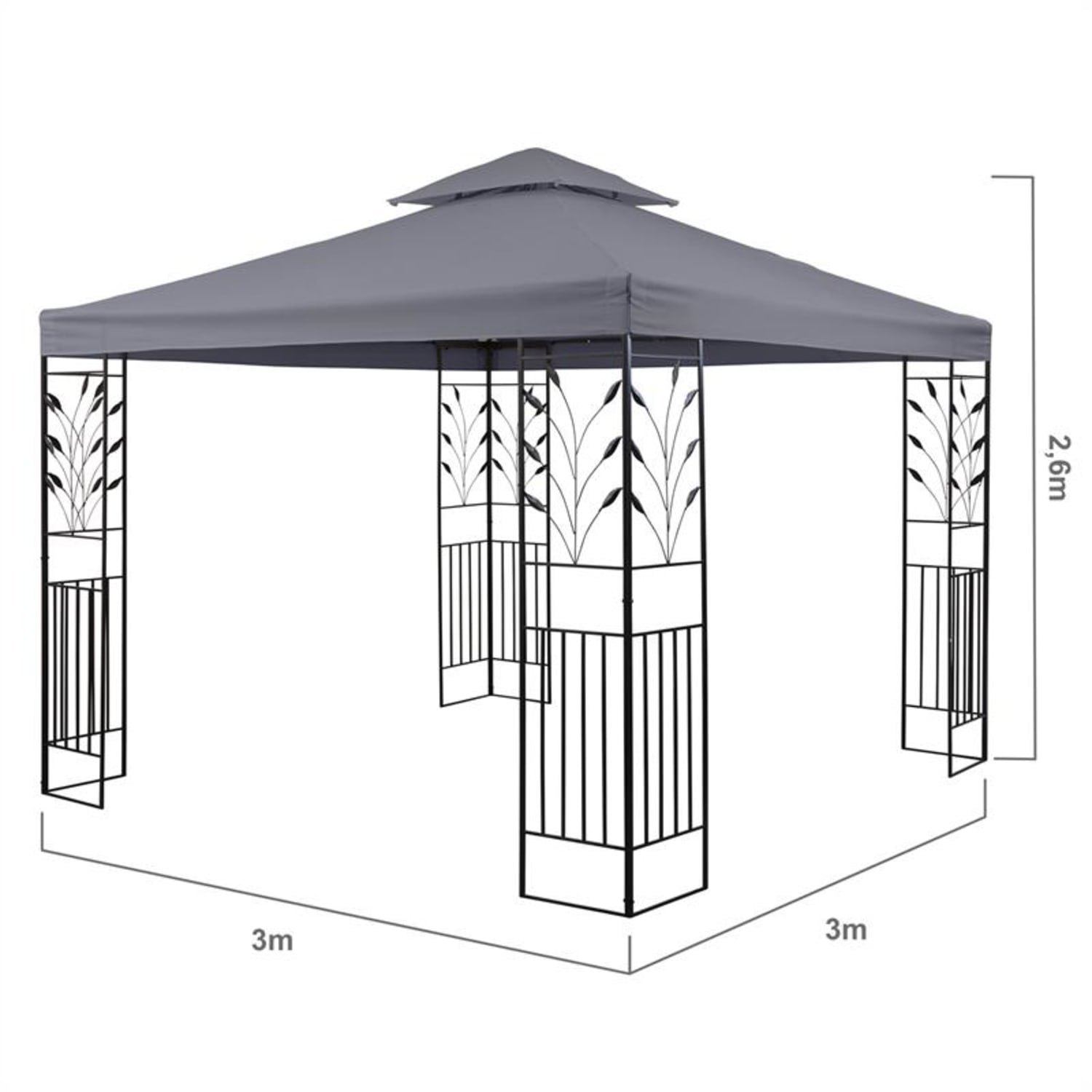 Odeon Grey, pawilon ogrodowy, 3 x 3 m, stal/poliester, kolor ciemnoszary Ciemnoszary