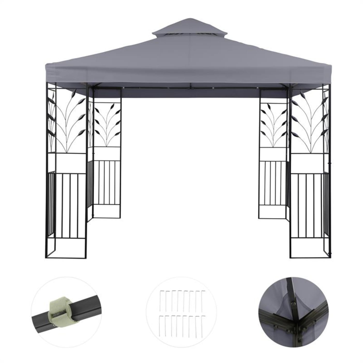 Odeon Grey, sötétszürke, kerti pavilon, lugas, acél, poliészter, 3 x 3 m Sötét szürke