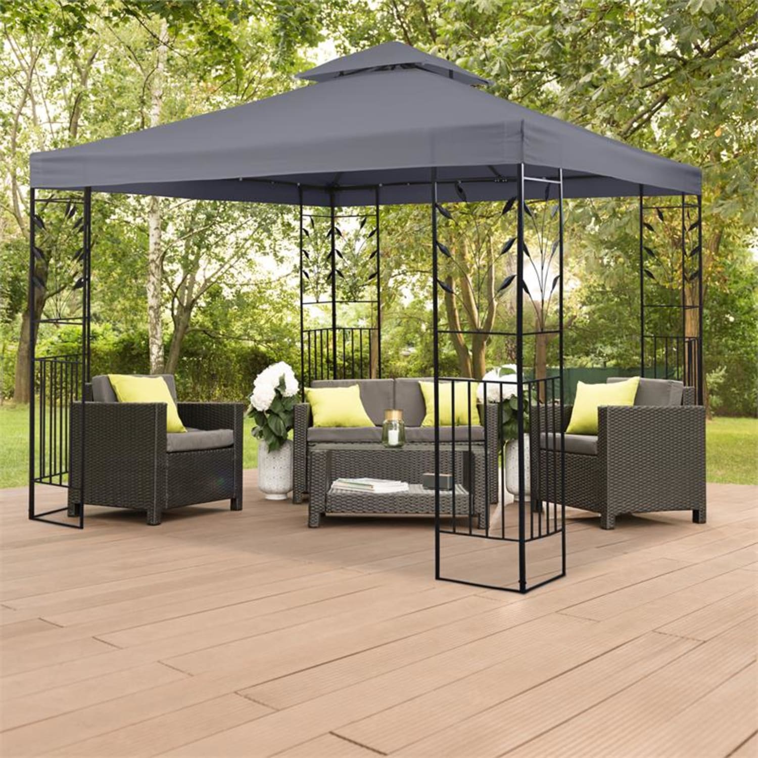 Odeon Grey, sötétszürke, kerti pavilon, lugas, acél, poliészter, 3 x 3 m Sötét szürke