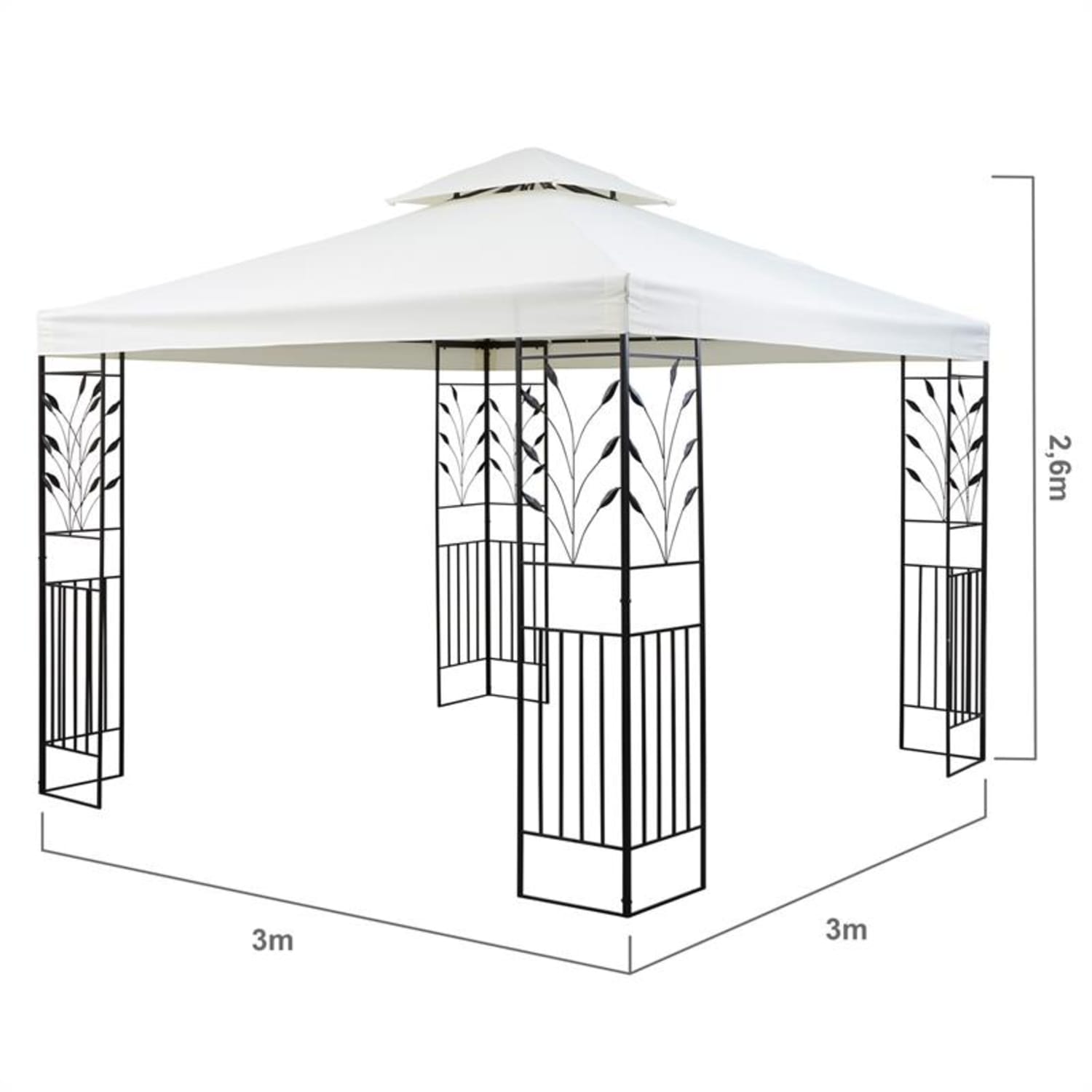 ODEON GREY, SVETLO BEŽ BARVA, VRTNI PAVILJON, ALTANA, JEKLO, POLIESTER, 3 X 3 M Kremna