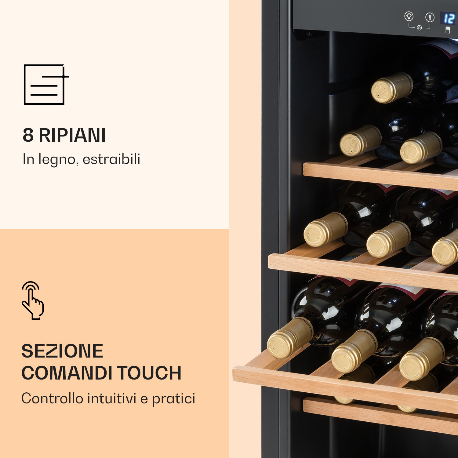Vinamour 54 Duo - Frigorifero per vini, 2 zone, 148 litri, 54 bottiglie, display touch 54 bottiglie | 2 zone di raffreddamento | Acciaio inox