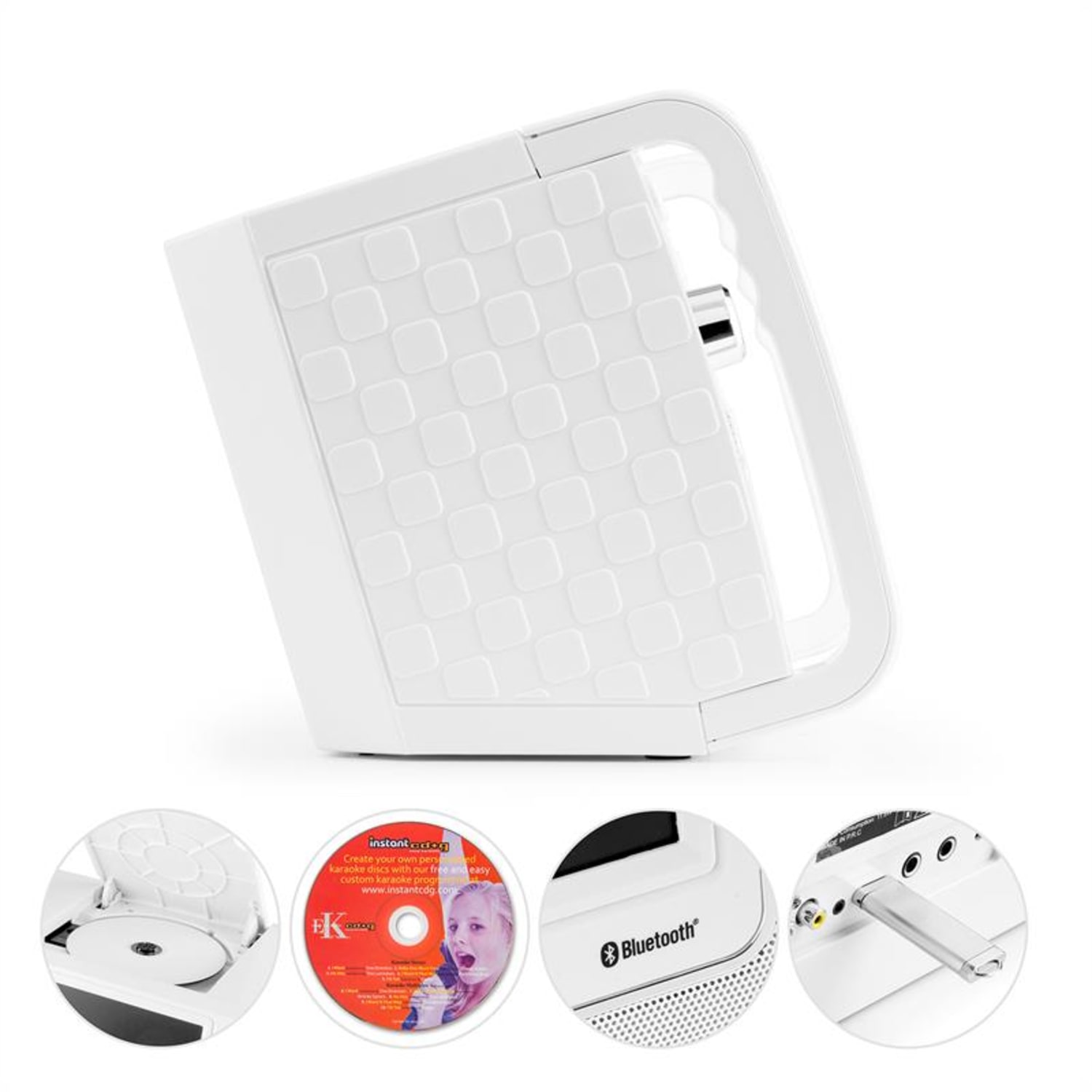 DiscoFever LED Bluetooth-Karaokeanlage LED 7" TFT-Screen CD USB Weiß