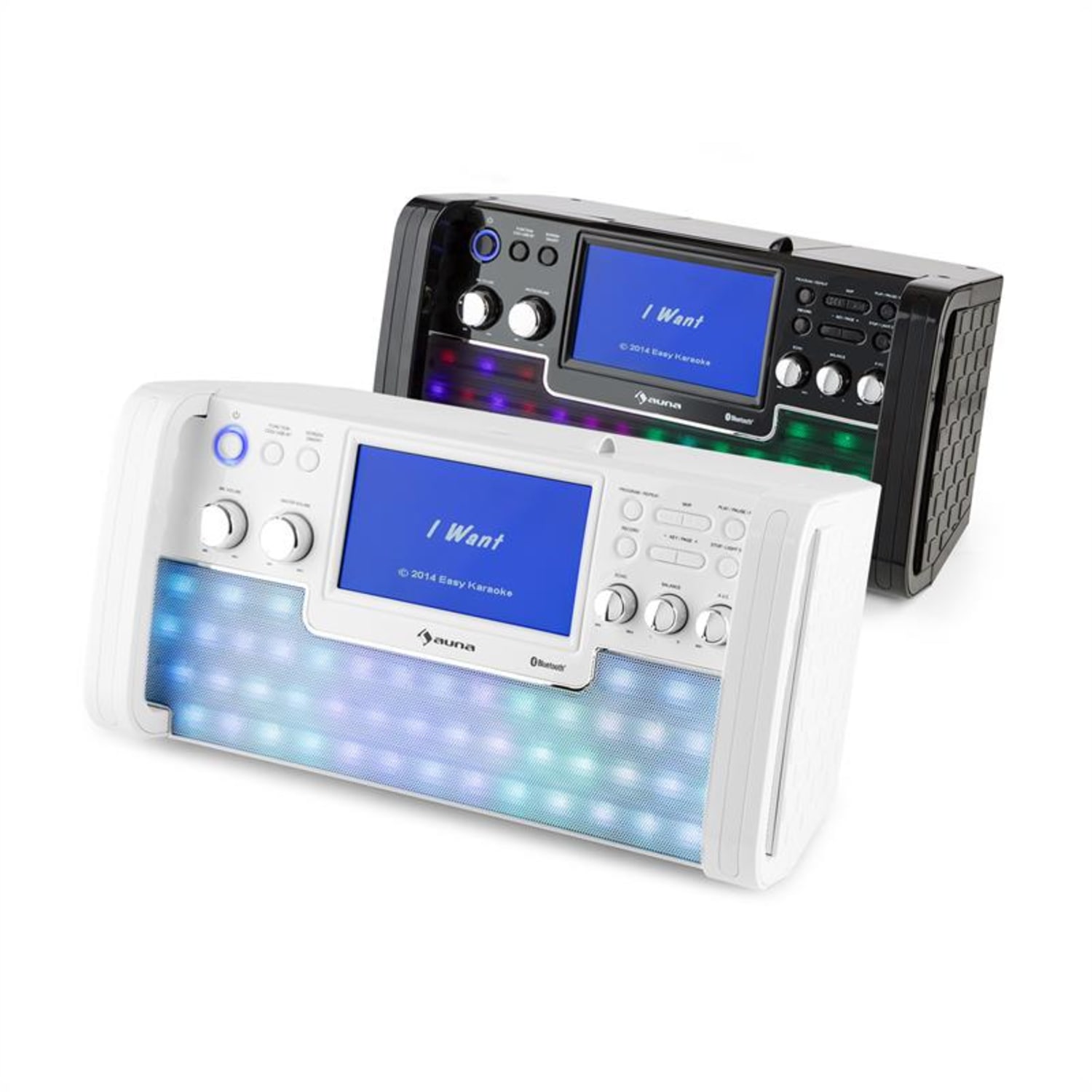 DiscoFever Zestaw karaoke Bluetooth LED Ekran TFT 7 cali CD USB biały Biały