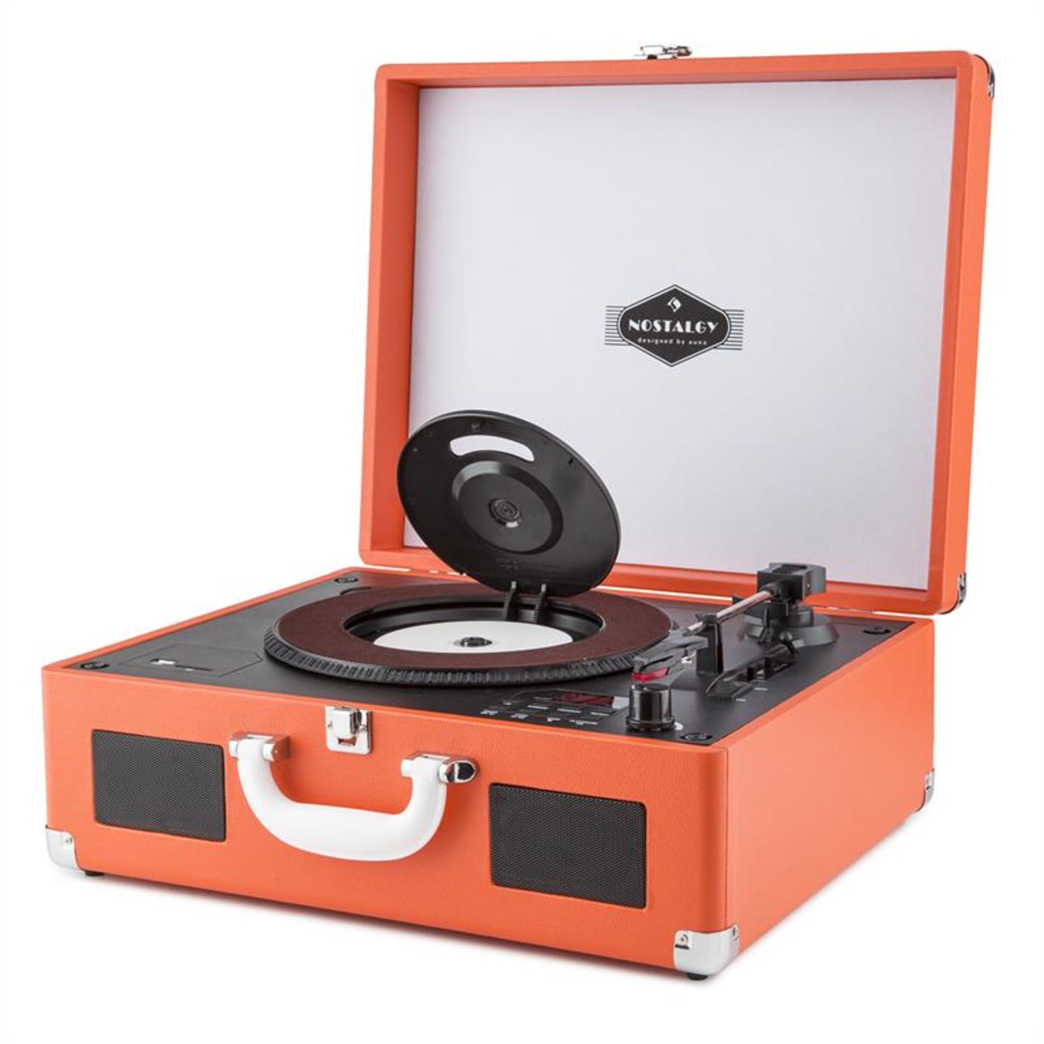 Peggy Sue OR Tocadiscos portátil retro con CD, USB, SD, en cuero sintético naranja 