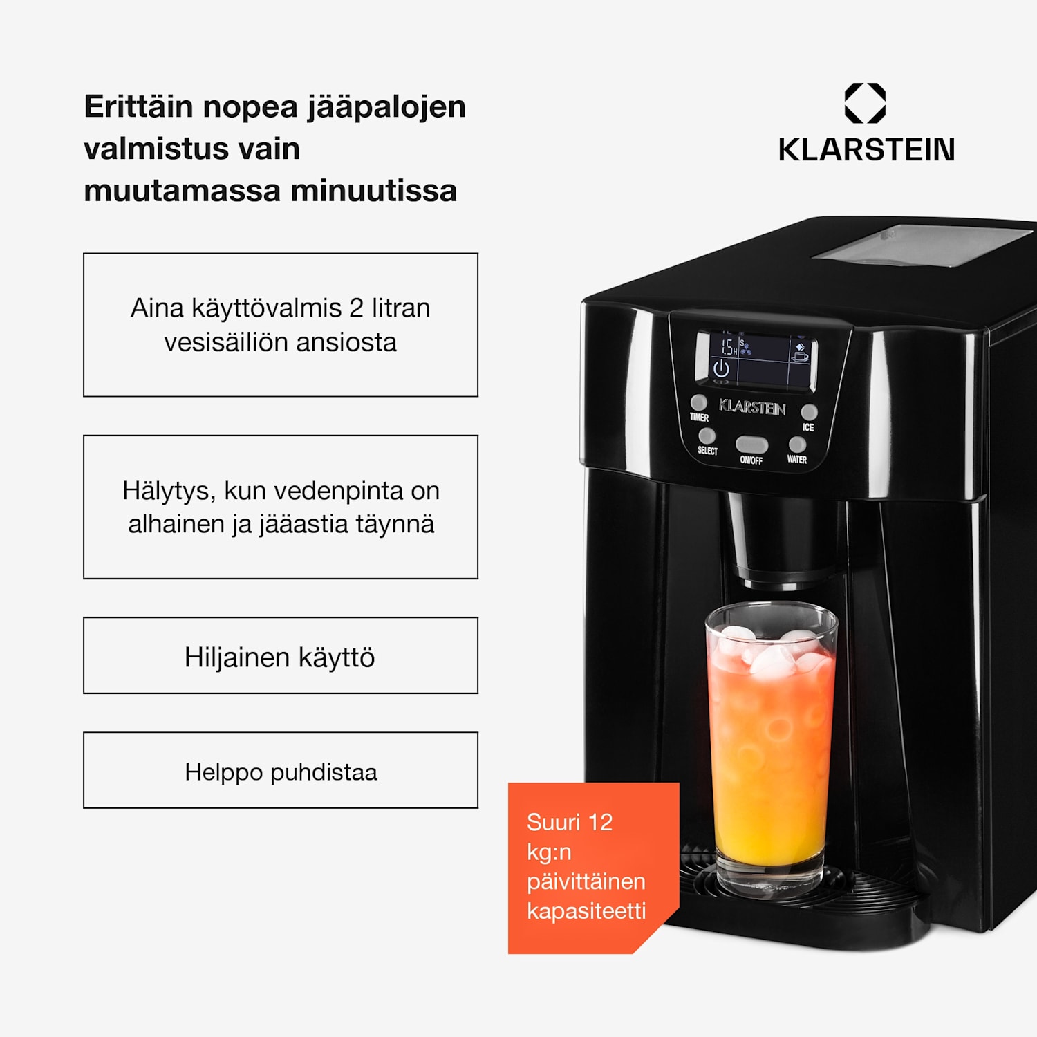Ice Volcano 2GB jääpalakone LED | 12kg/24 h | 2l | 6-10min musta Musta