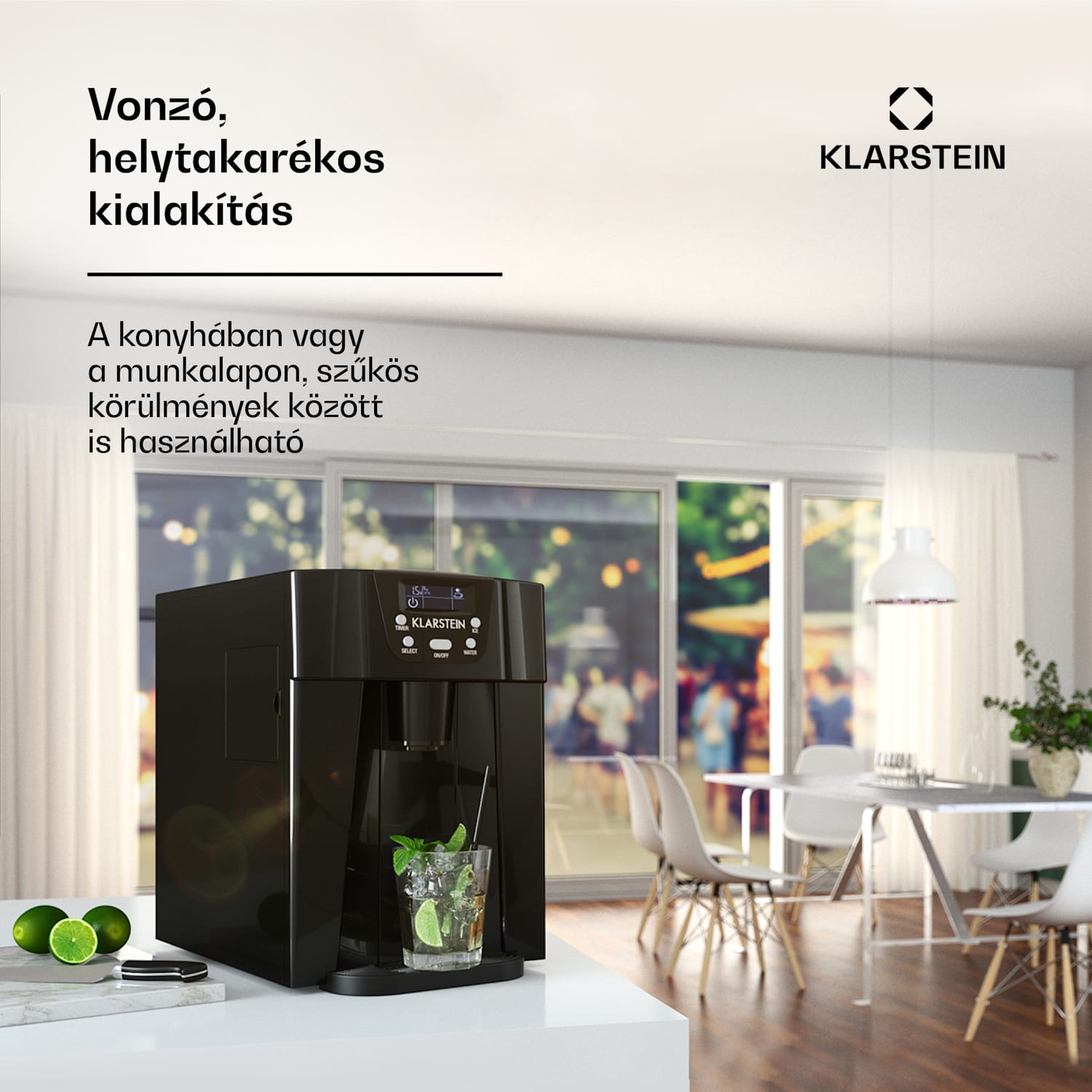 Ice Volcano 2G, jégkocka készítő, 12 kg/24 h, jékockagyártó, LED, fekete Fekete