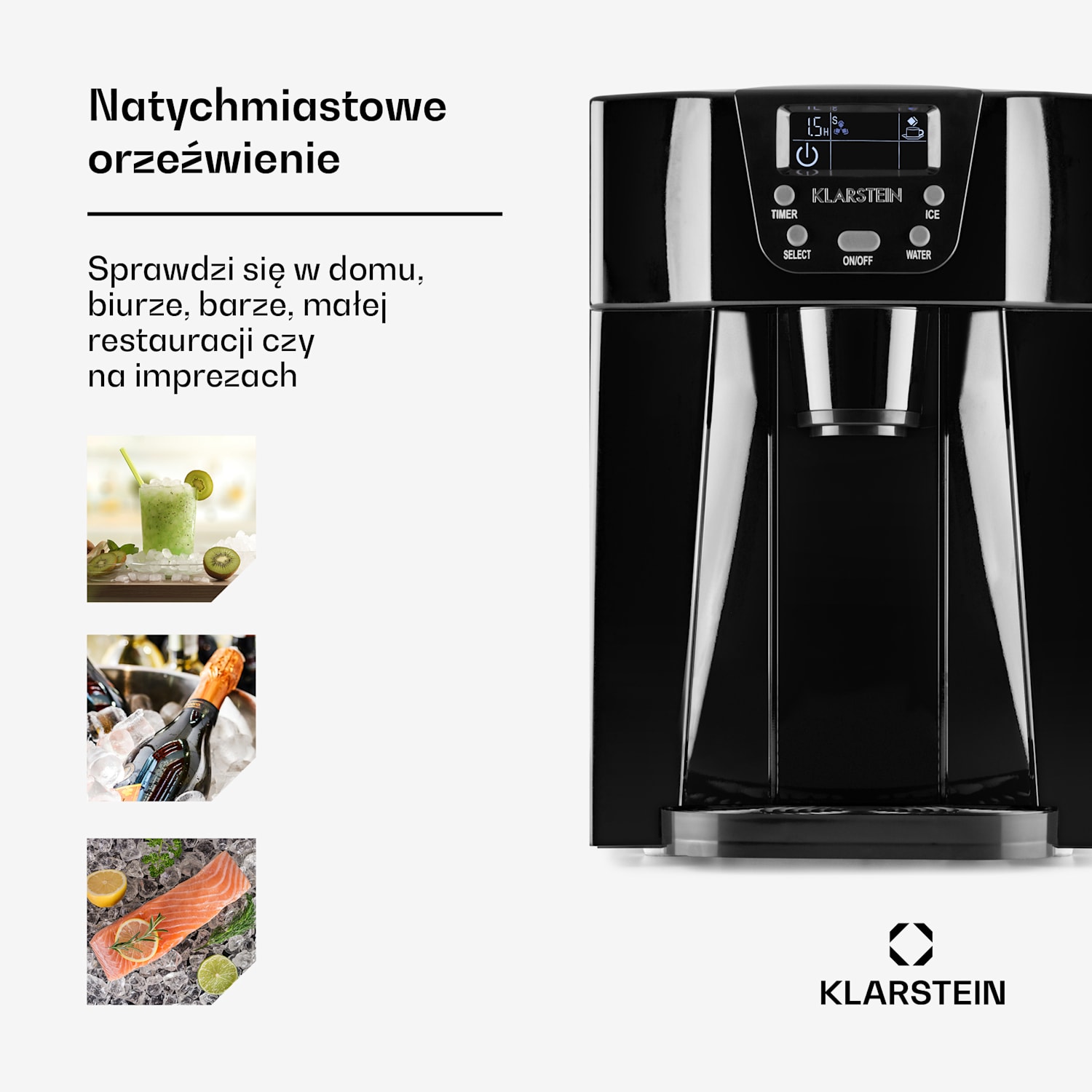 Ice Volcano 2G Kostkarka do lodu LED | 12 kg na 24 h | 2 l | 6-10 min czarna Czarny