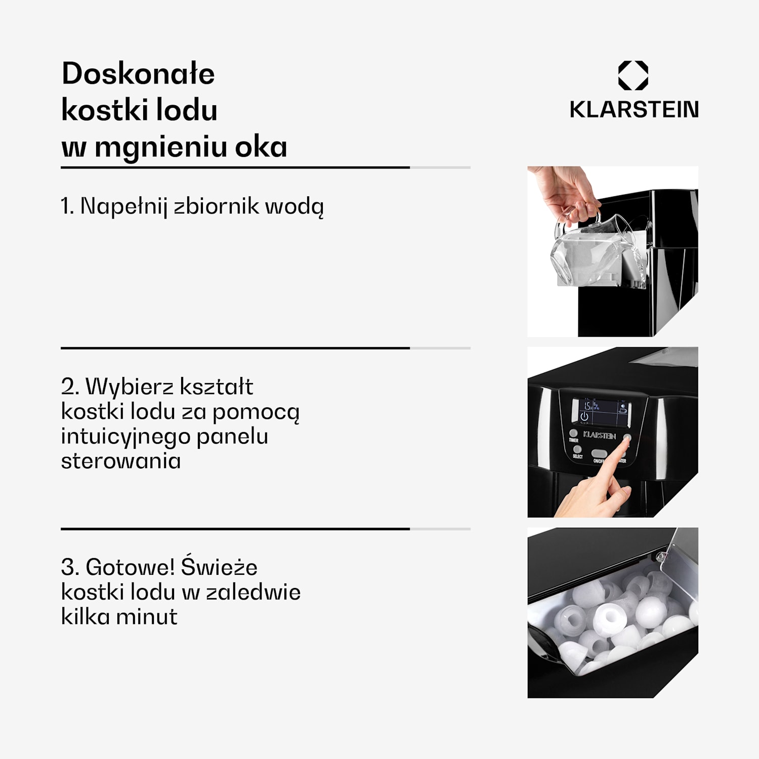 Ice Volcano 2G Kostkarka do lodu LED | 12 kg na 24 h | 2 l | 6-10 min czarna Czarny