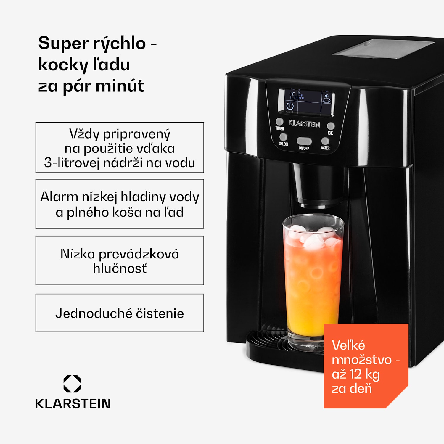 Ice Volcano 2 G, výrobník ľadu, 12 kg/24 h, zariadenie na výrobu ľadu, LED, čierny Čierna