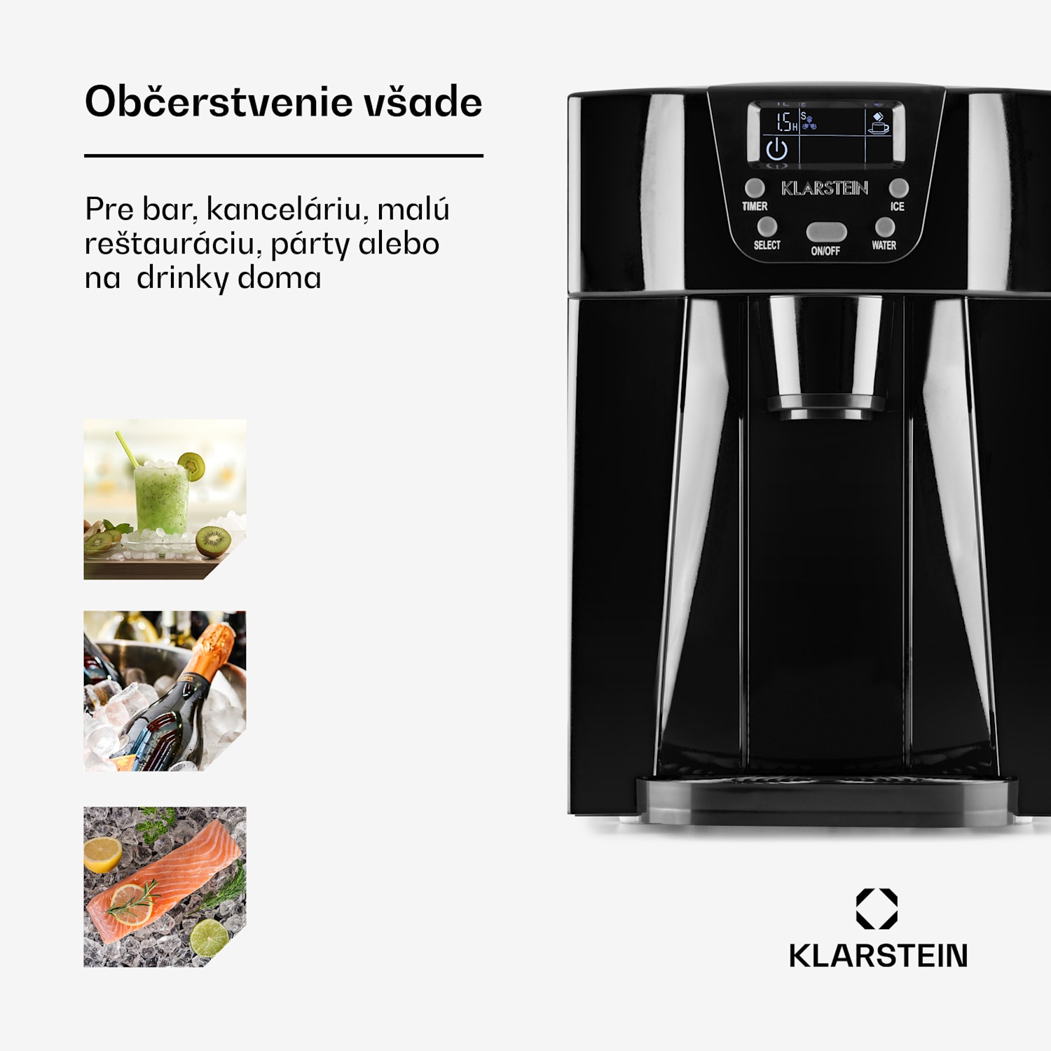 Ice Volcano 2 G, výrobník ľadu, 12 kg/24 h, zariadenie na výrobu ľadu, LED, čierny Čierna