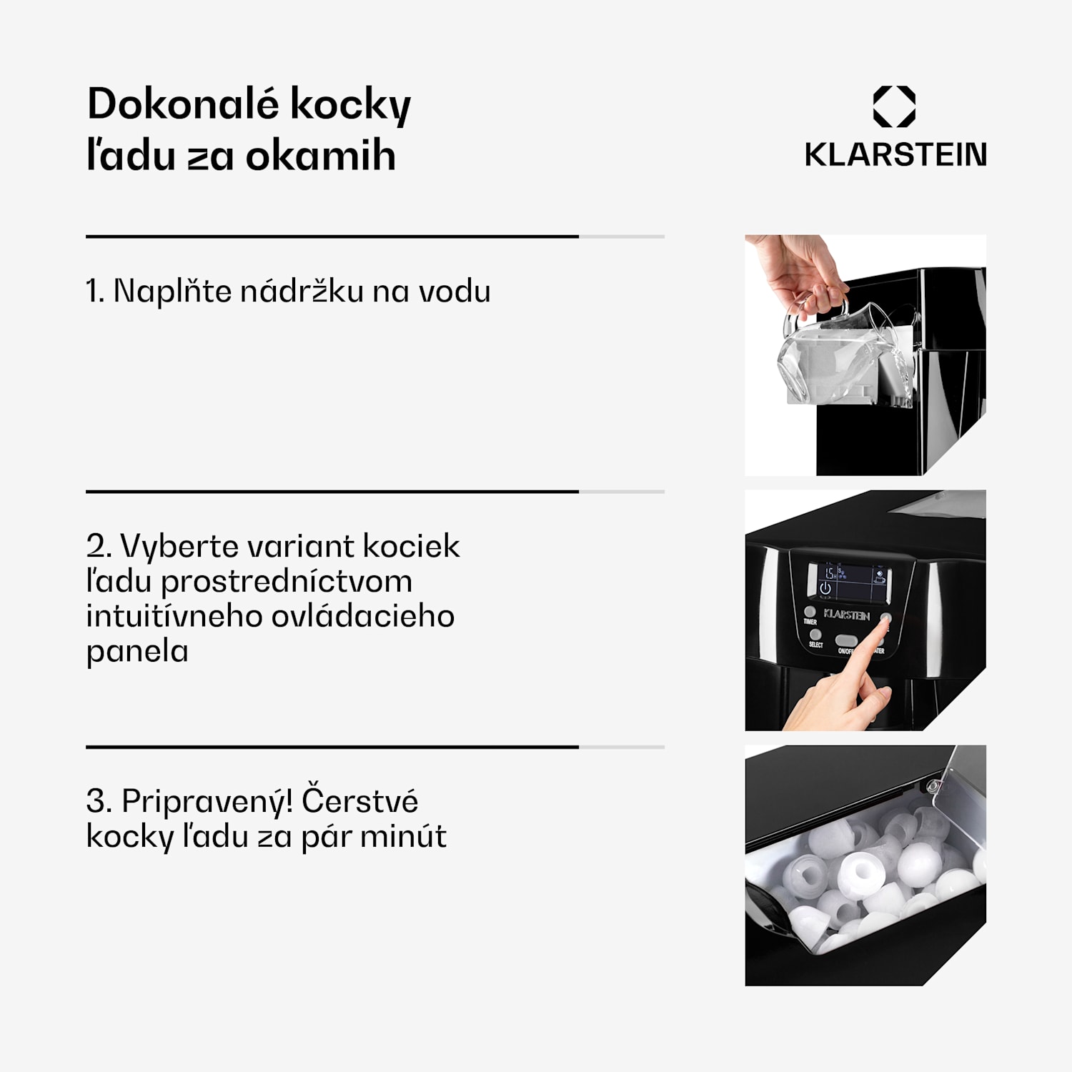 Ice Volcano 2 G, výrobník ľadu, 12 kg/24 h, zariadenie na výrobu ľadu, LED, čierny Čierna