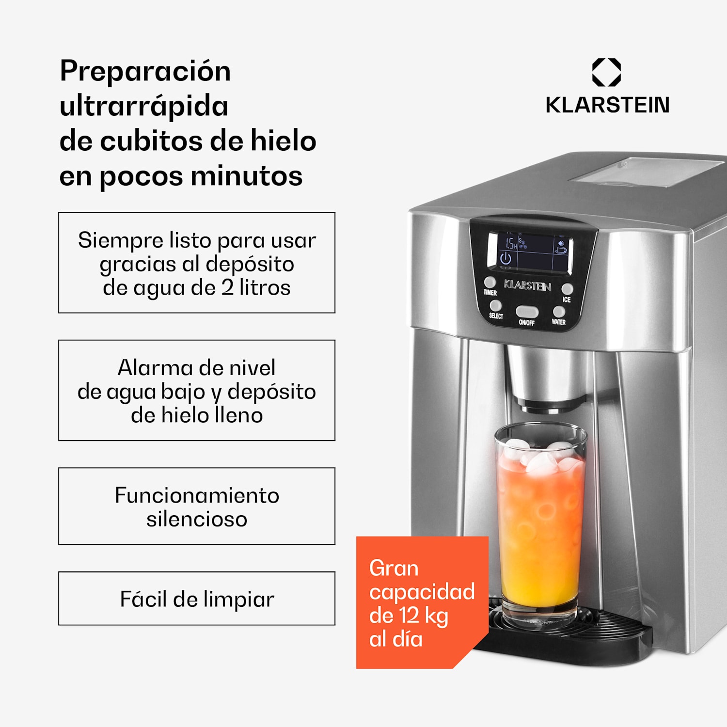 Ice Volcano 2GS Máquina de hielo LED 12kg plateada Plata