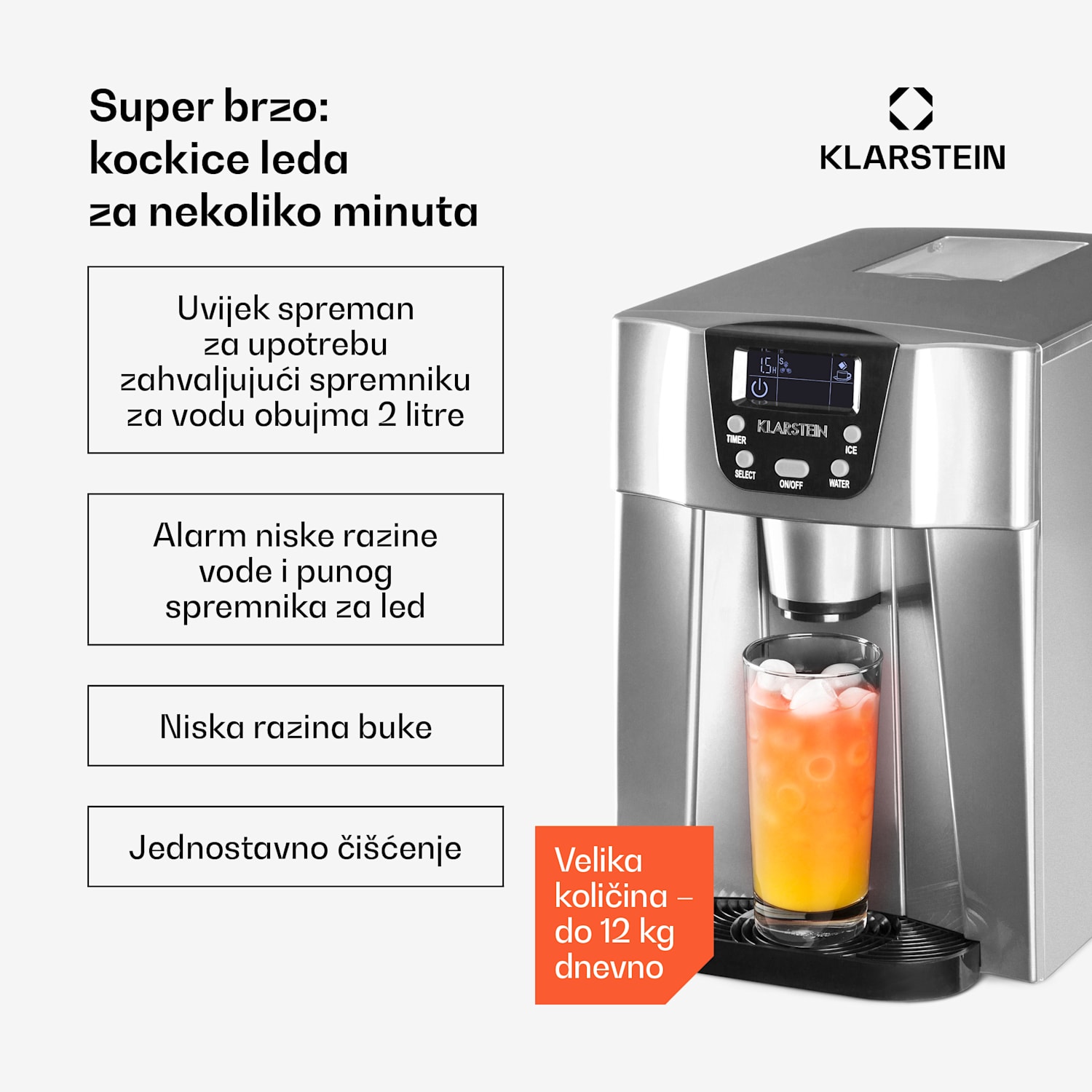 ICE VOLCANO 2G, LEDOMAT LED, 12 KG SVAKIH 24 H, 2 L, 6-10 MIN, SREBRNA BOJA Srebro